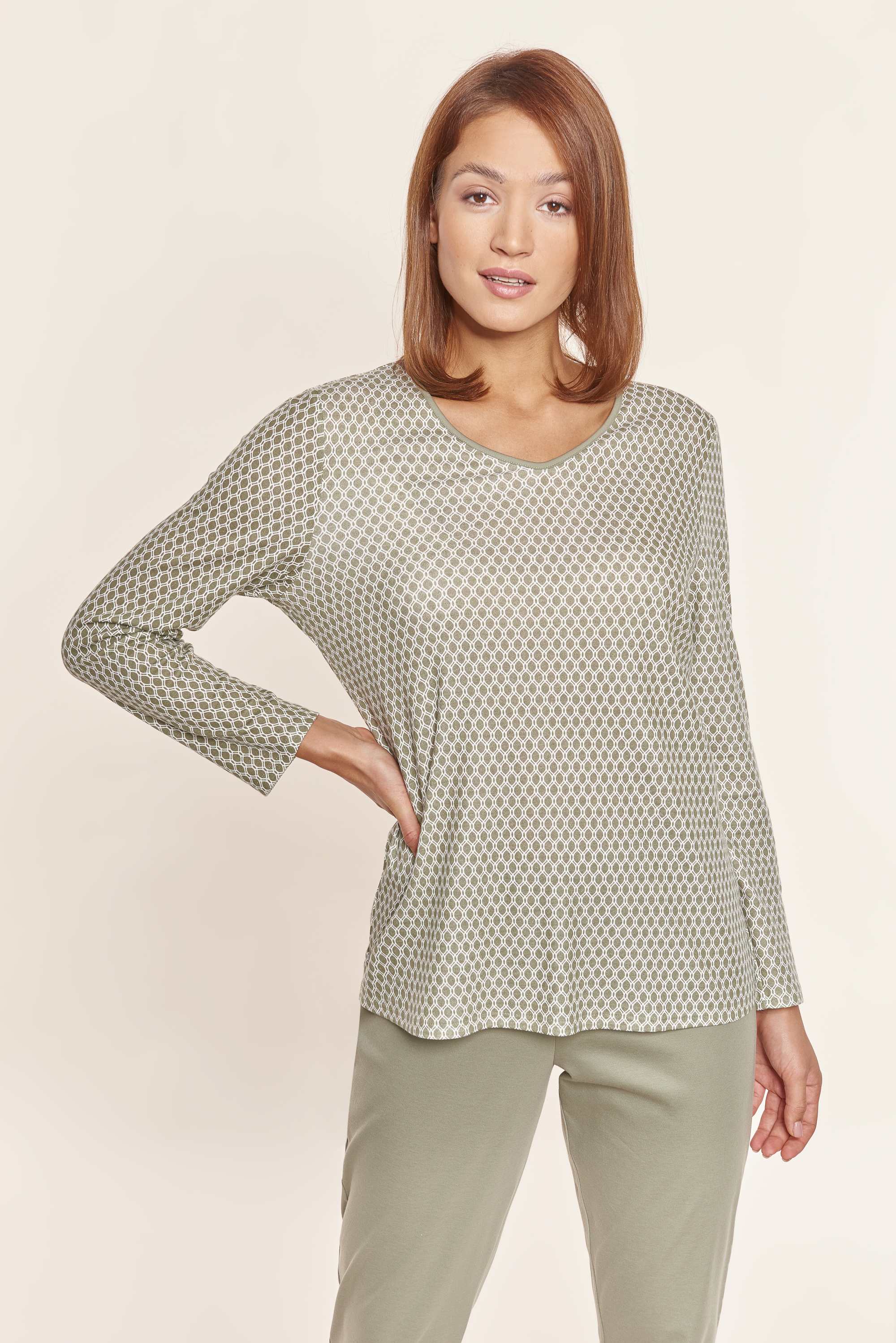 Rosch Pajama, 1/1 Sleeve, Pants 1/1, V-Neck Ginkgo (1213334) Graphic Minimal