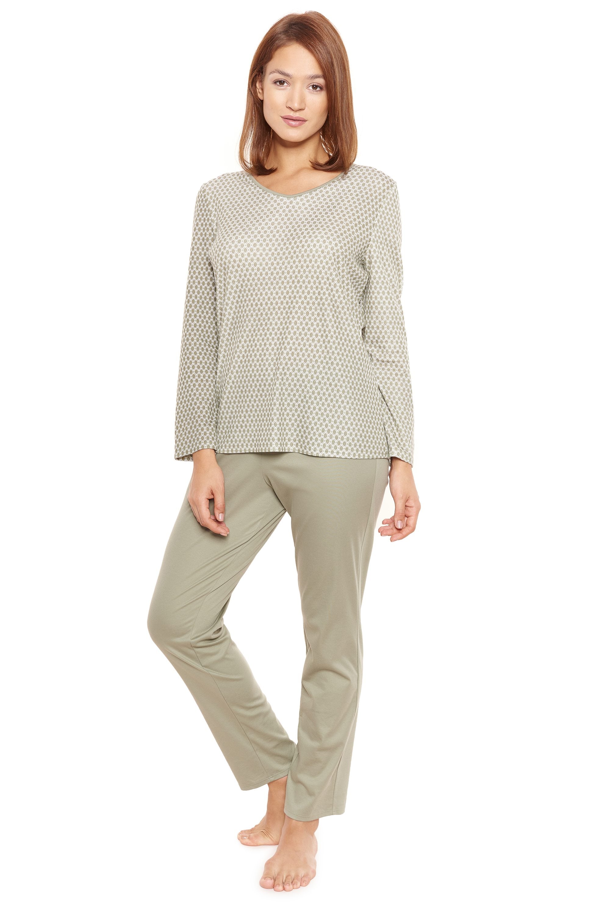 Rosch Pajama, 1/1 Sleeve, Pants 1/1, V-Neck Ginkgo (1213334) Graphic Minimal