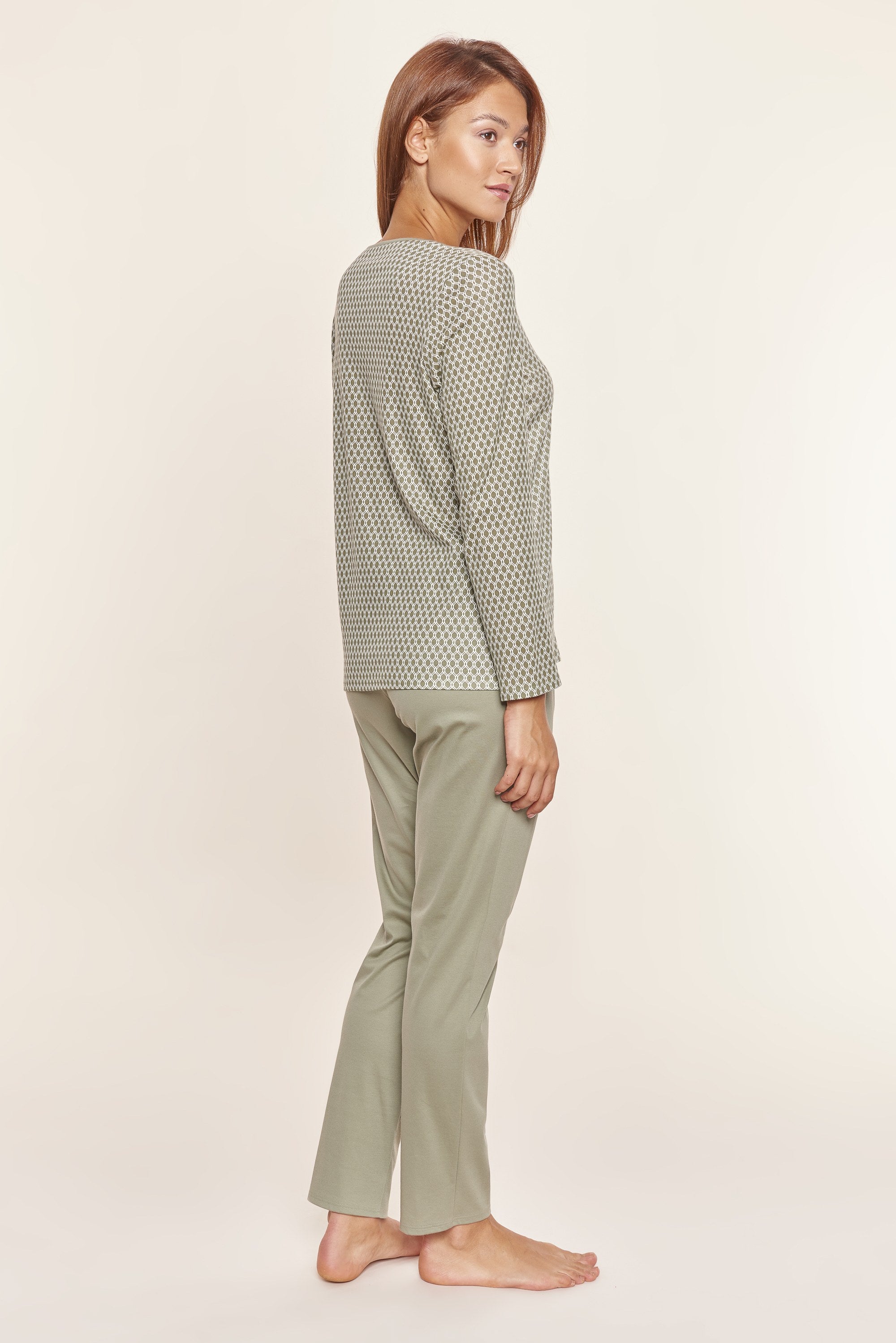 Rosch Pajama, 1/1 Sleeve, Pants 1/1, V-Neck Ginkgo (1213334) Graphic Minimal