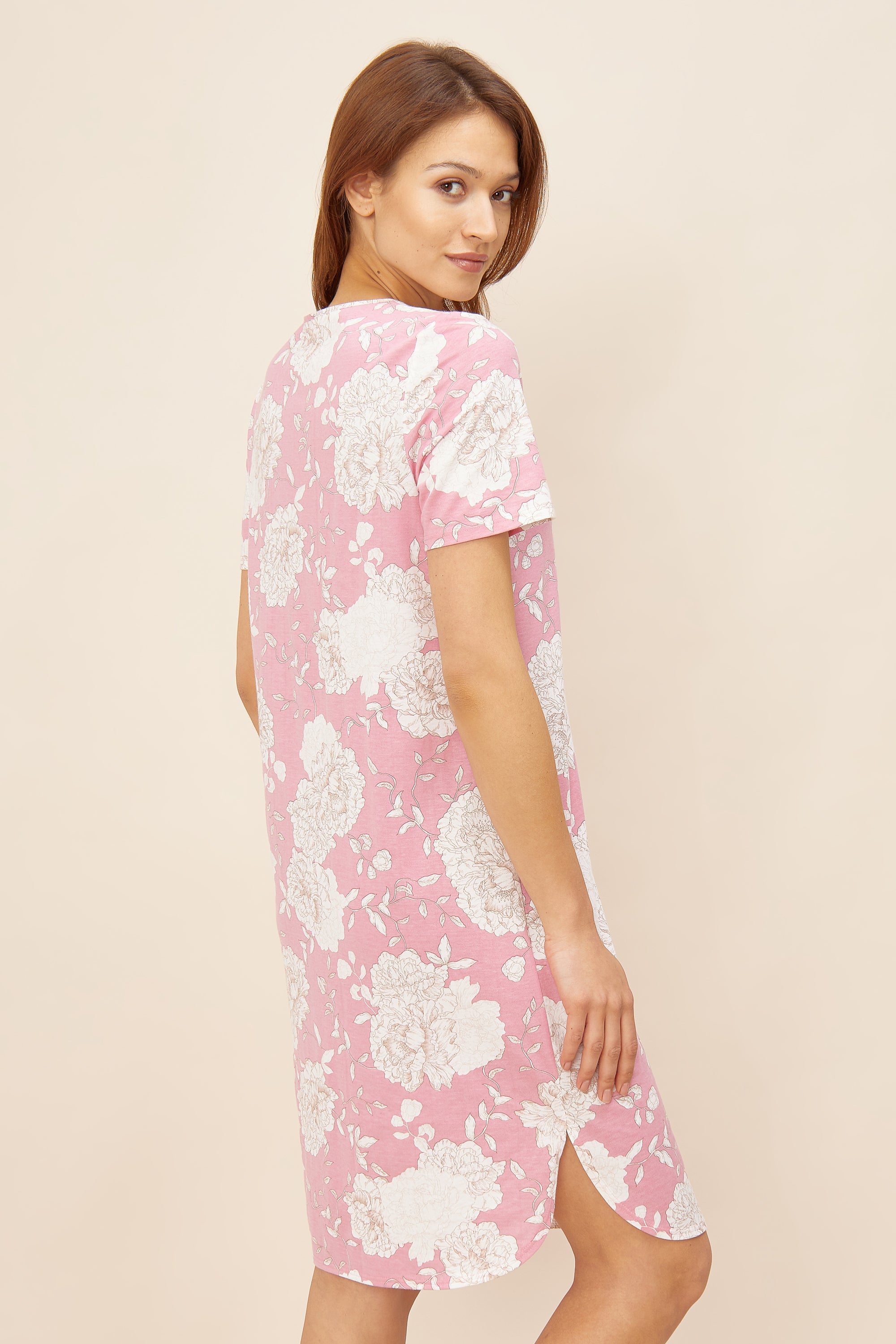 Rosch Night Dress, 1/2 Sleeve, Button Panel, V-Neck, Sp (1223310) Spring Flower