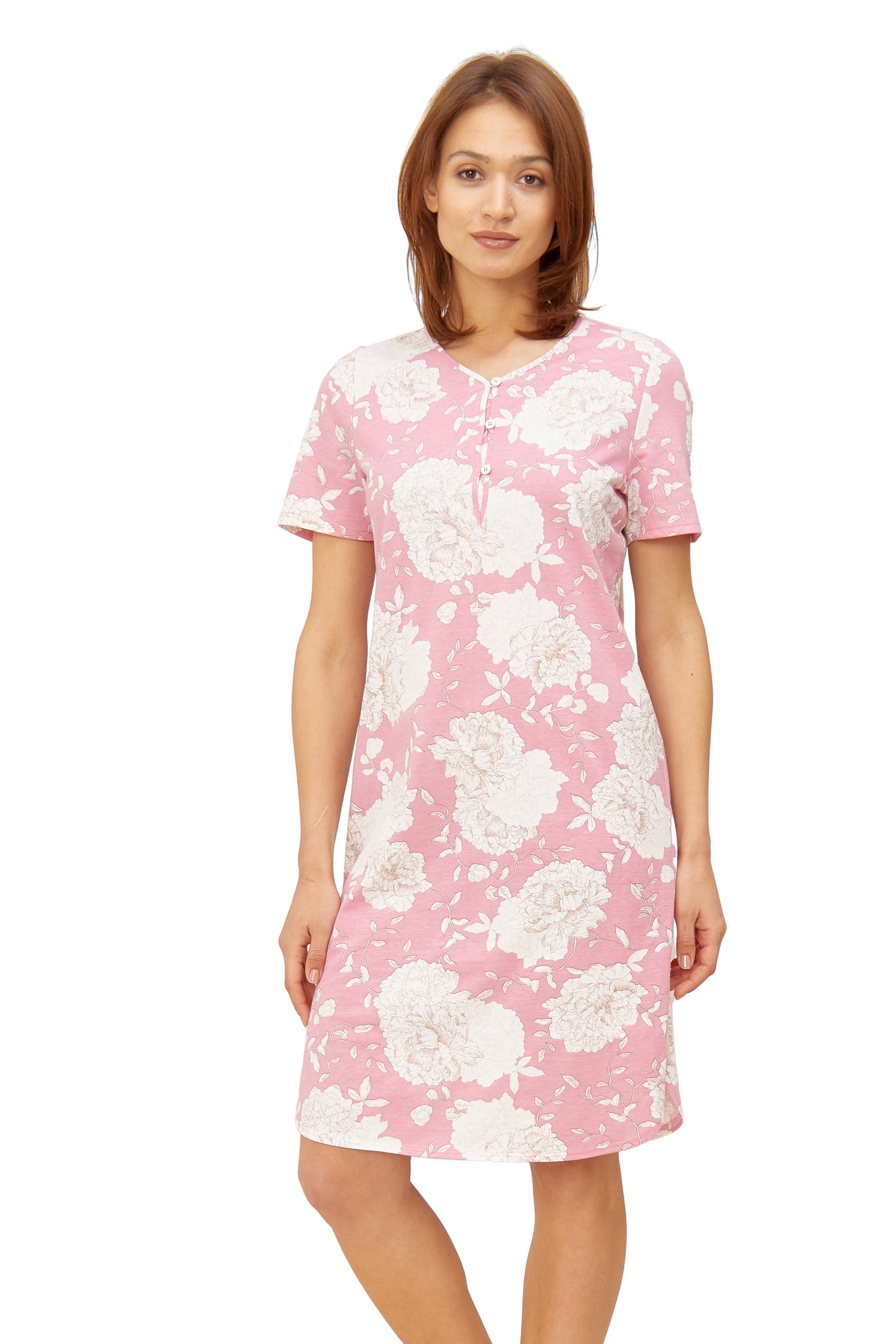 Rosch Night Dress, 1/2 Sleeve, Button Panel, V-Neck, Sp (1223310) Spring Flower