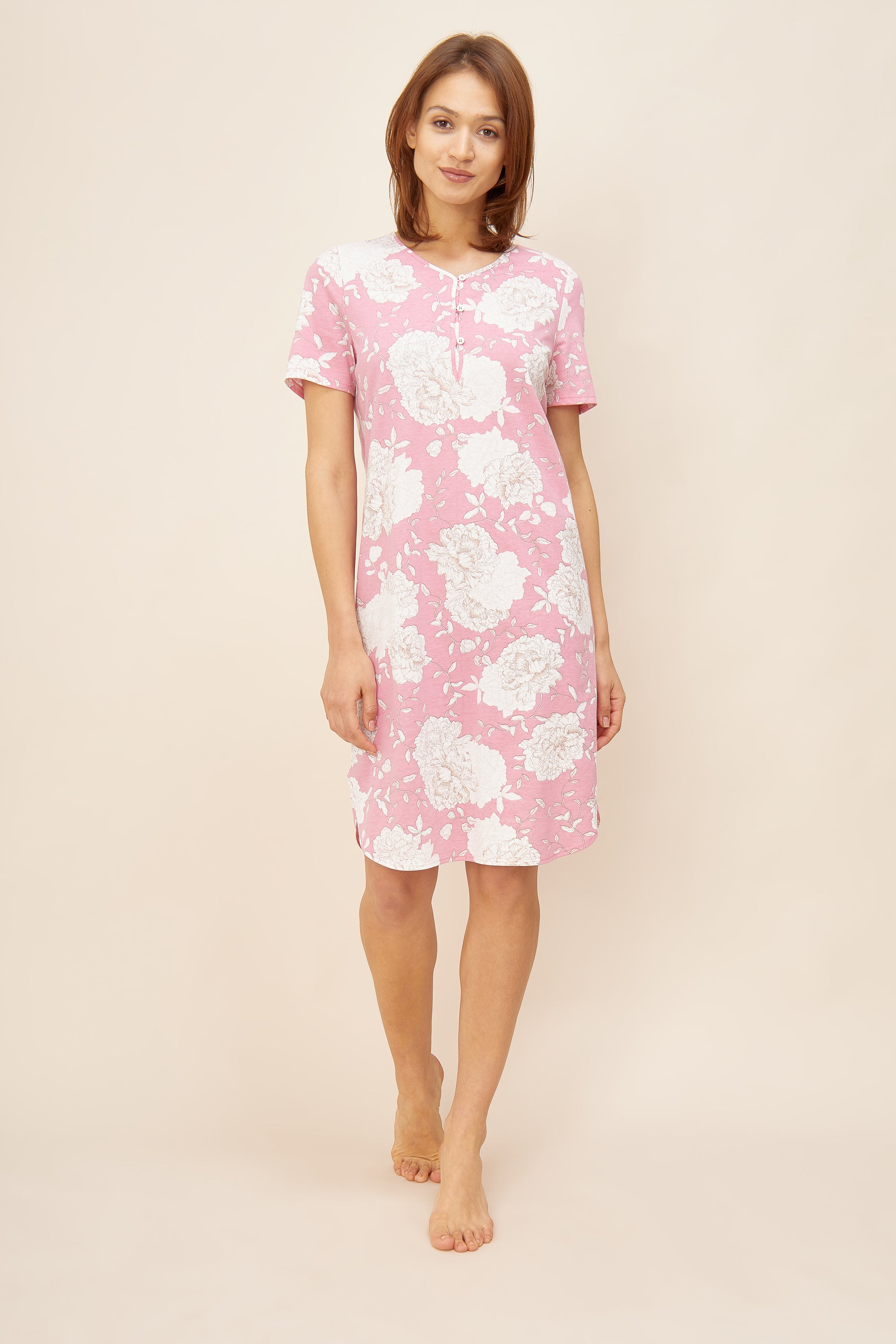 Rosch Night Dress, 1/2 Sleeve, Button Panel, V-Neck, Sp (1223310) Spring Flower