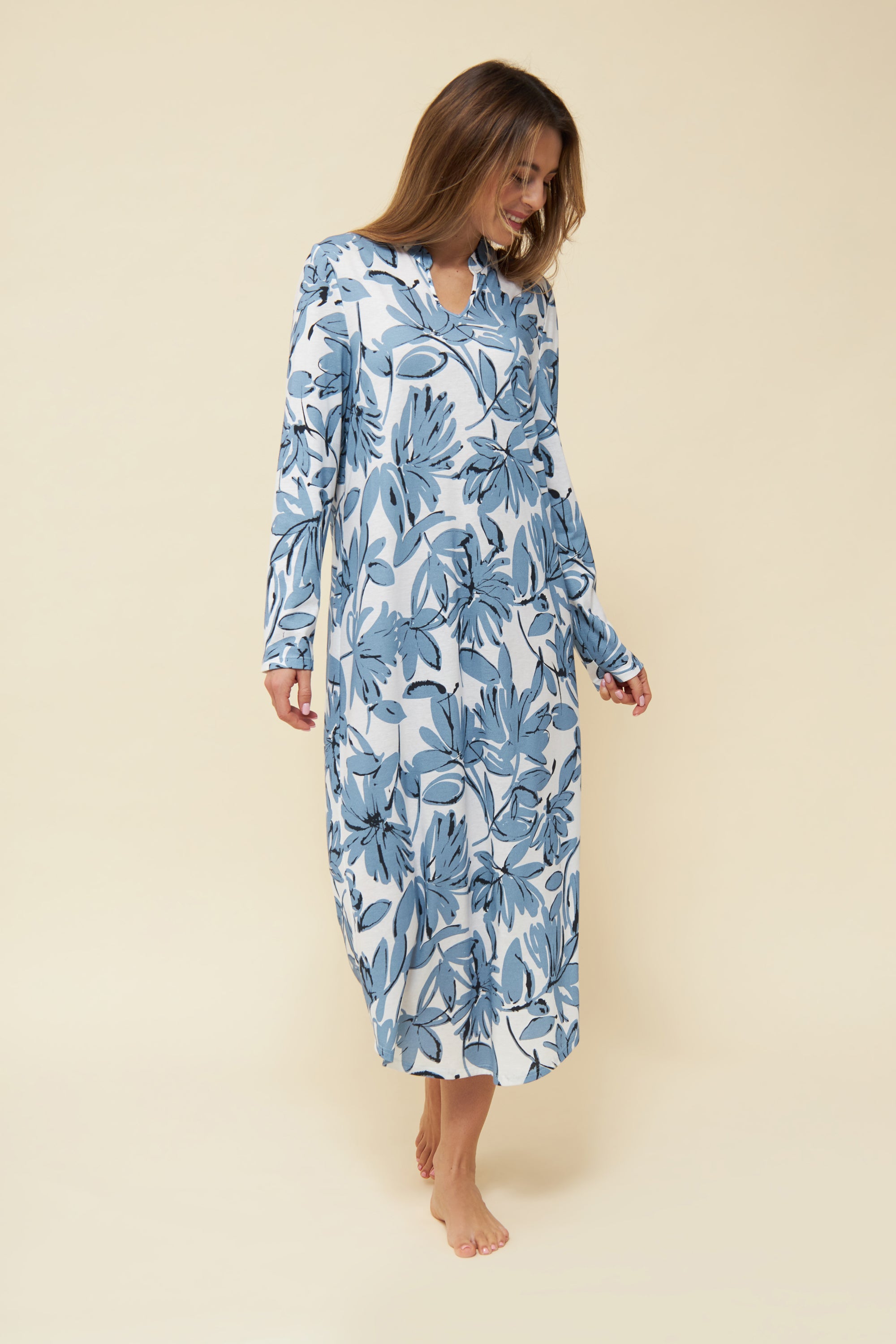Rosch Night Dress, 1/1 Sleeve, V-Neck Denim Monoflower (1223560) Denim Flowers