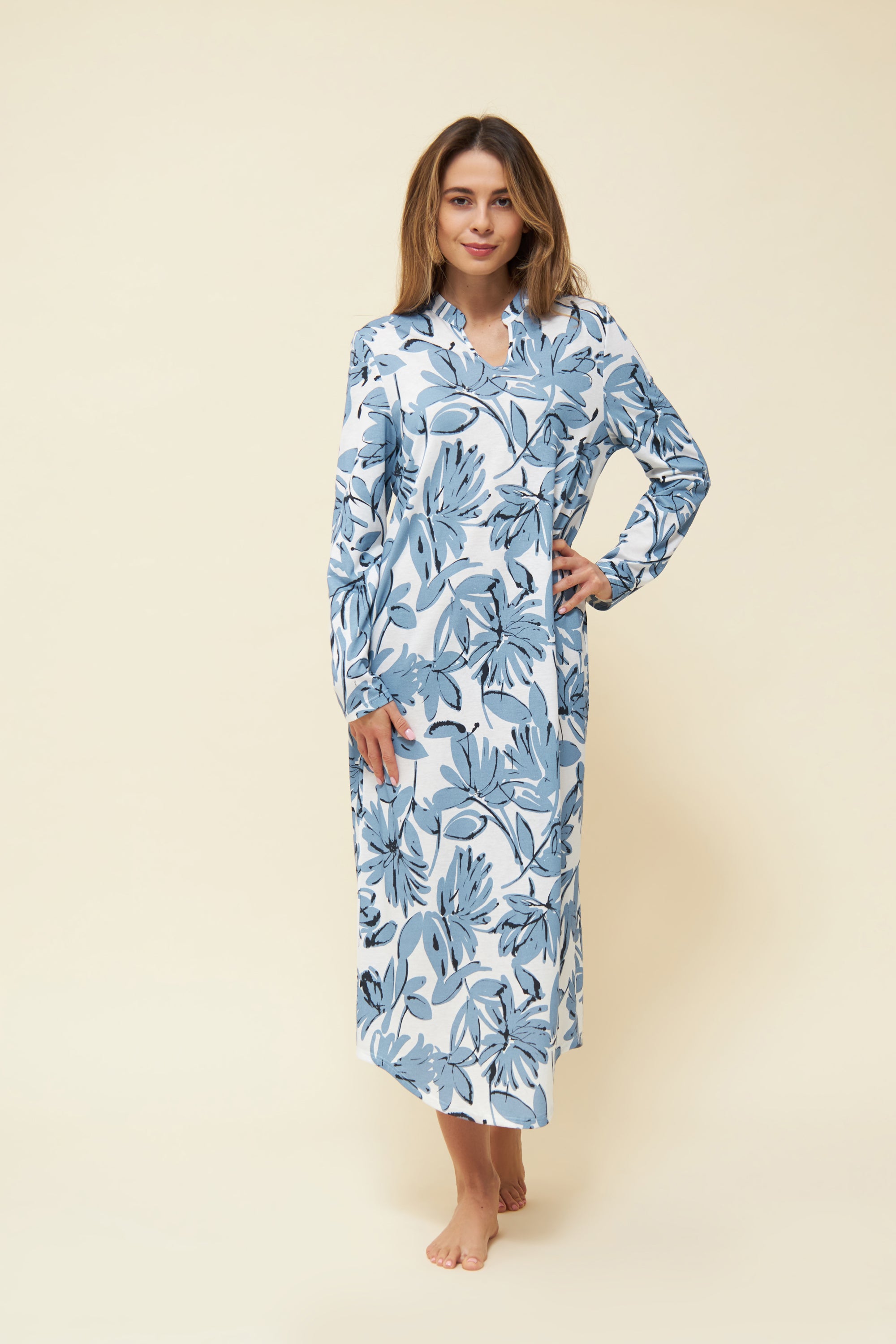 Rosch Night Dress, 1/1 Sleeve, V-Neck Denim Monoflower (1223560) Denim Flowers