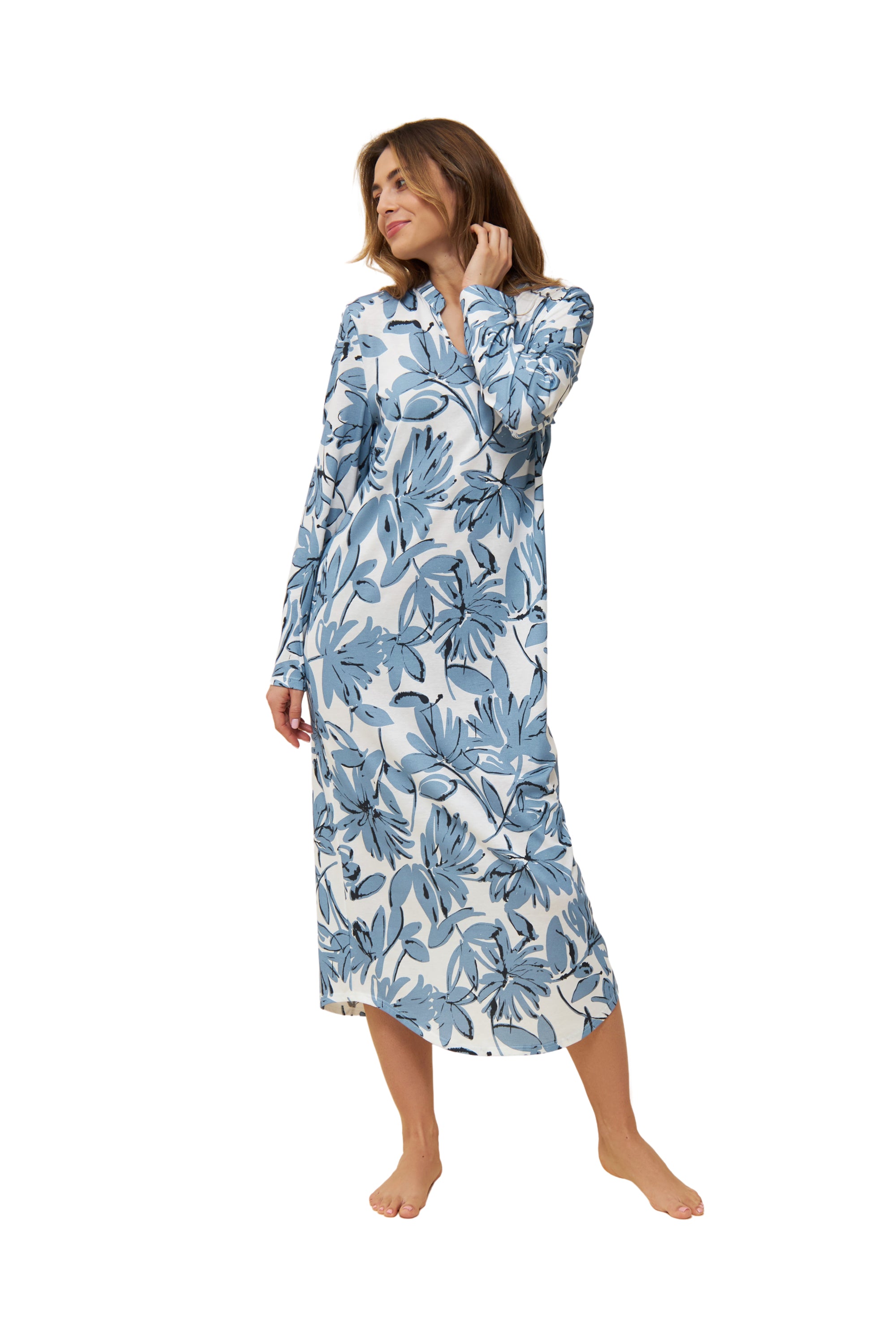Rosch Night Dress, 1/1 Sleeve, V-Neck Denim Monoflower (1223560) Denim Flowers