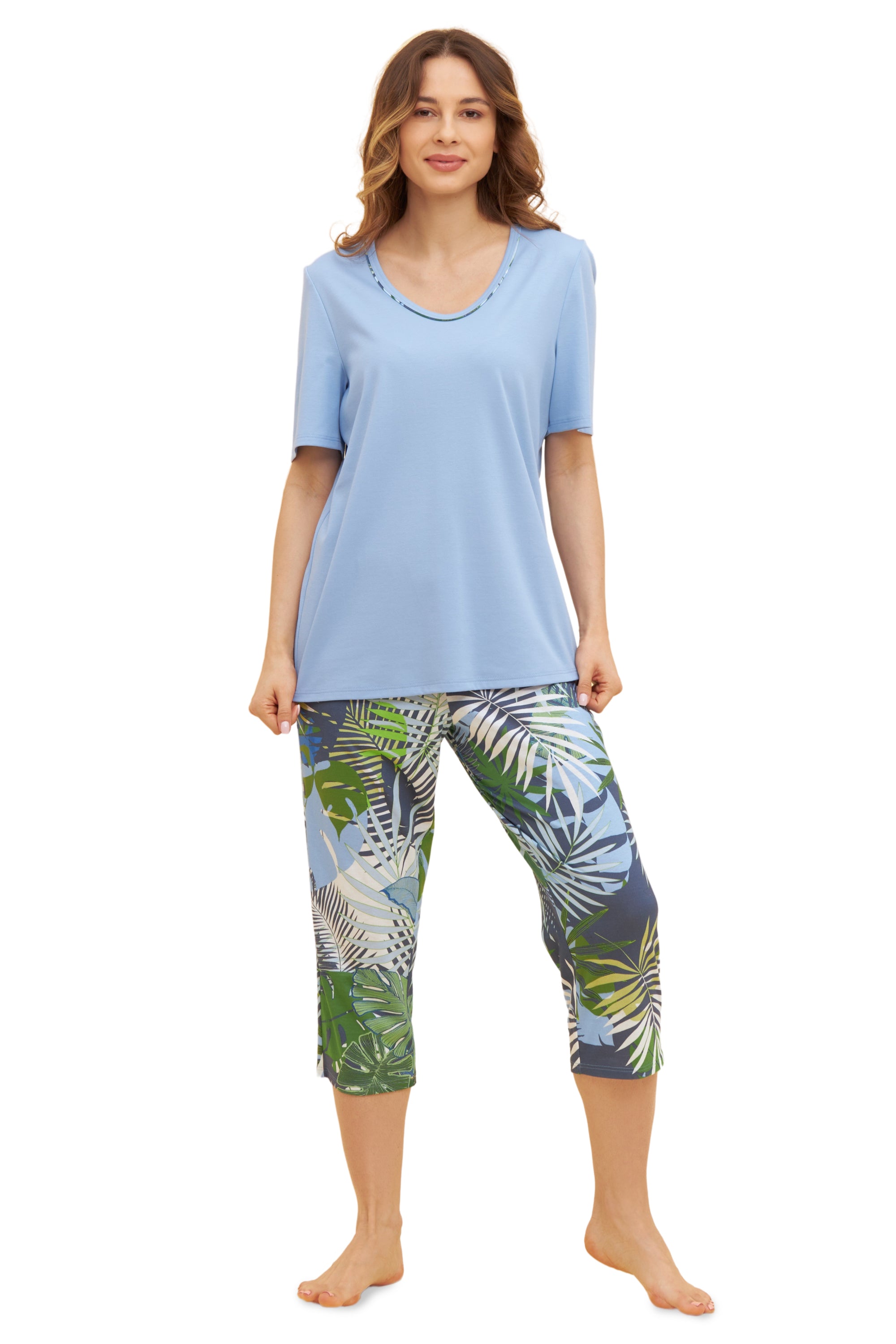 Rosch Pajama, 1/2 Sleeve, Pants 3/4, V-Neck Leaves (1233113) Jungle Mood