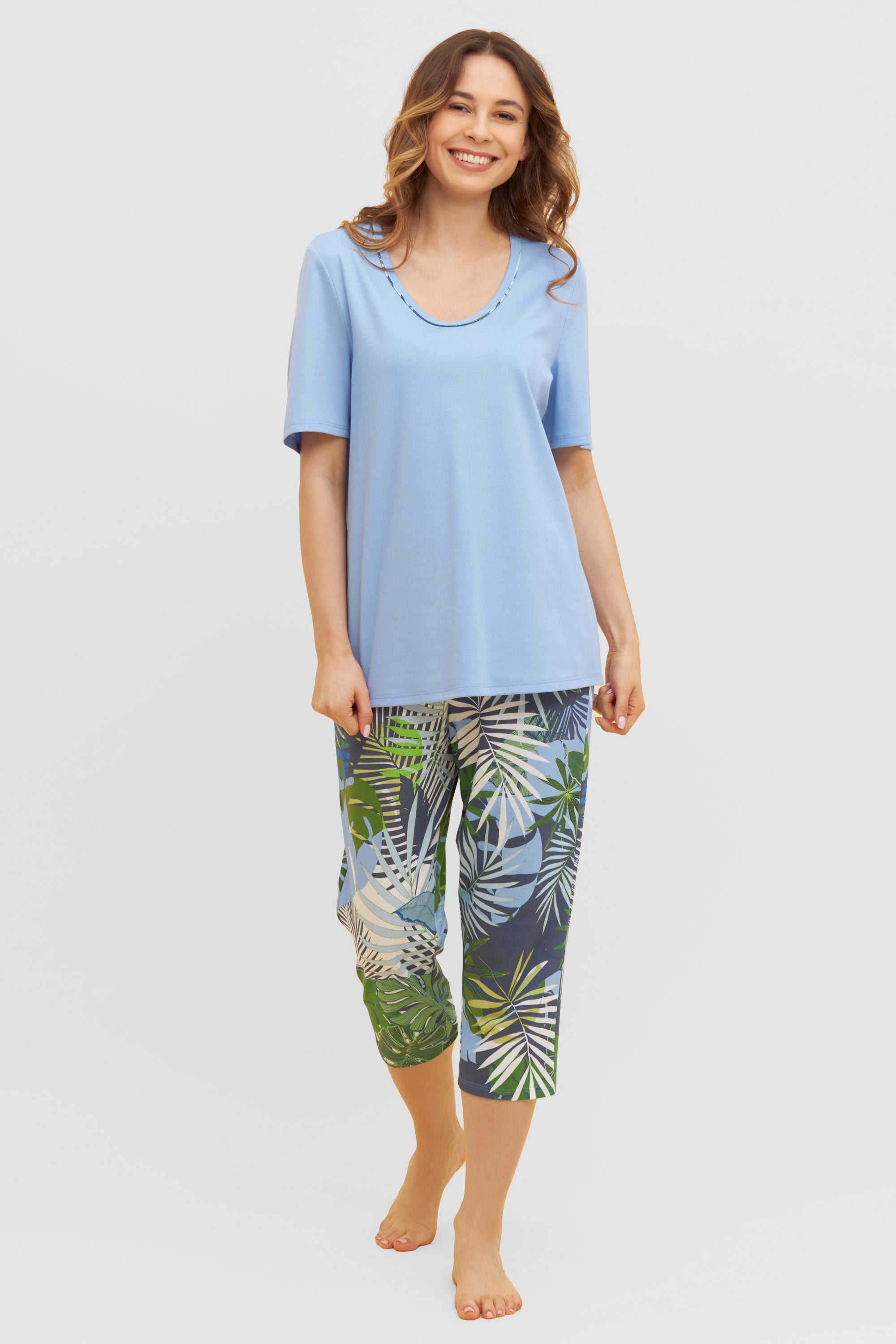 Rosch Pajama, 1/2 Sleeve, Pants 3/4, V-Neck Leaves (1233113) Jungle Mood