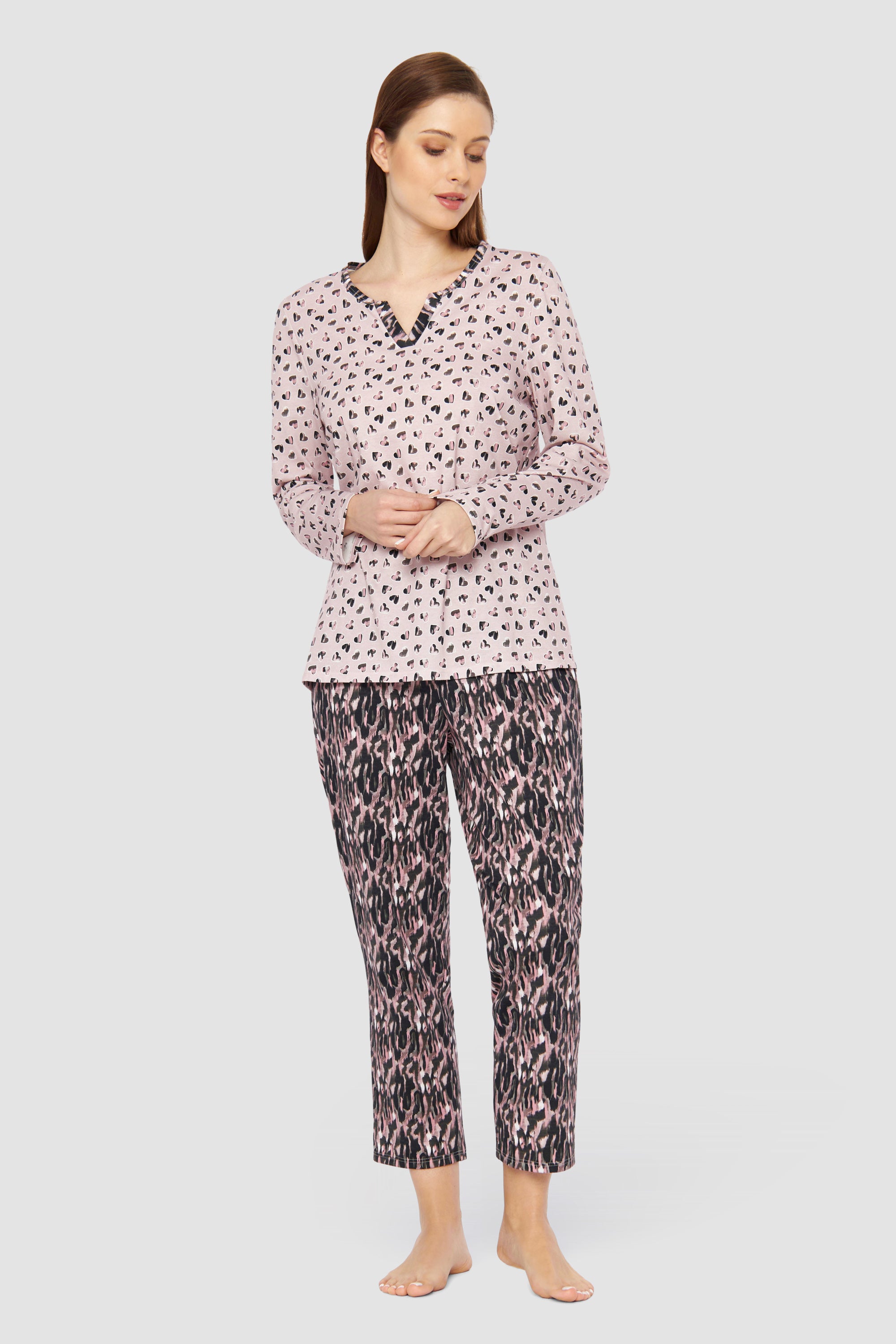 Rosch Pajama, 1/1 Sleeve, Pants 7/8, Roundneck Hea (1233510) Print Mix