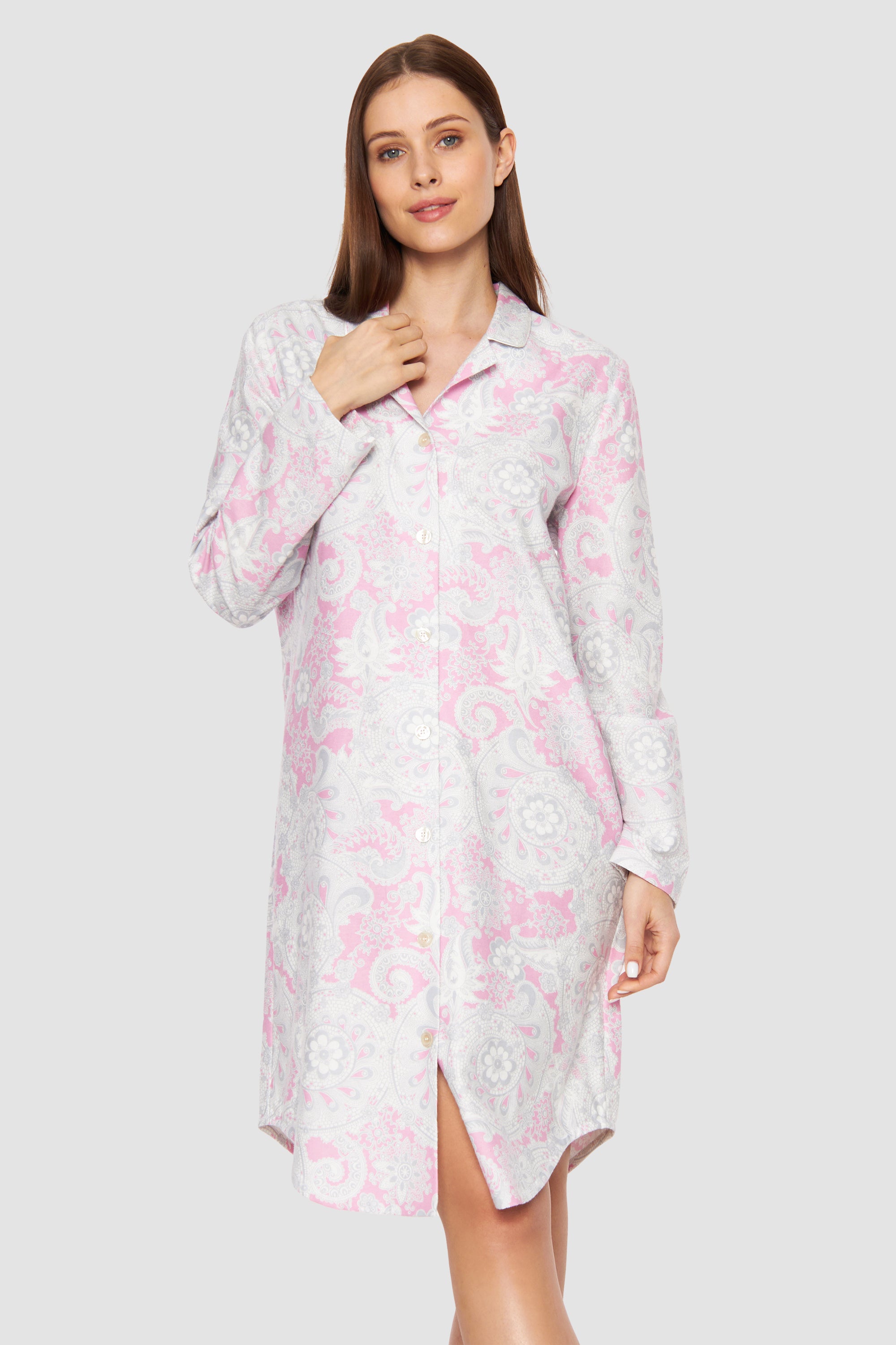 Rosch Night Dress, 1/1 Sleeve, Button-Through, Lapel Co (1233536) Ornamental Print