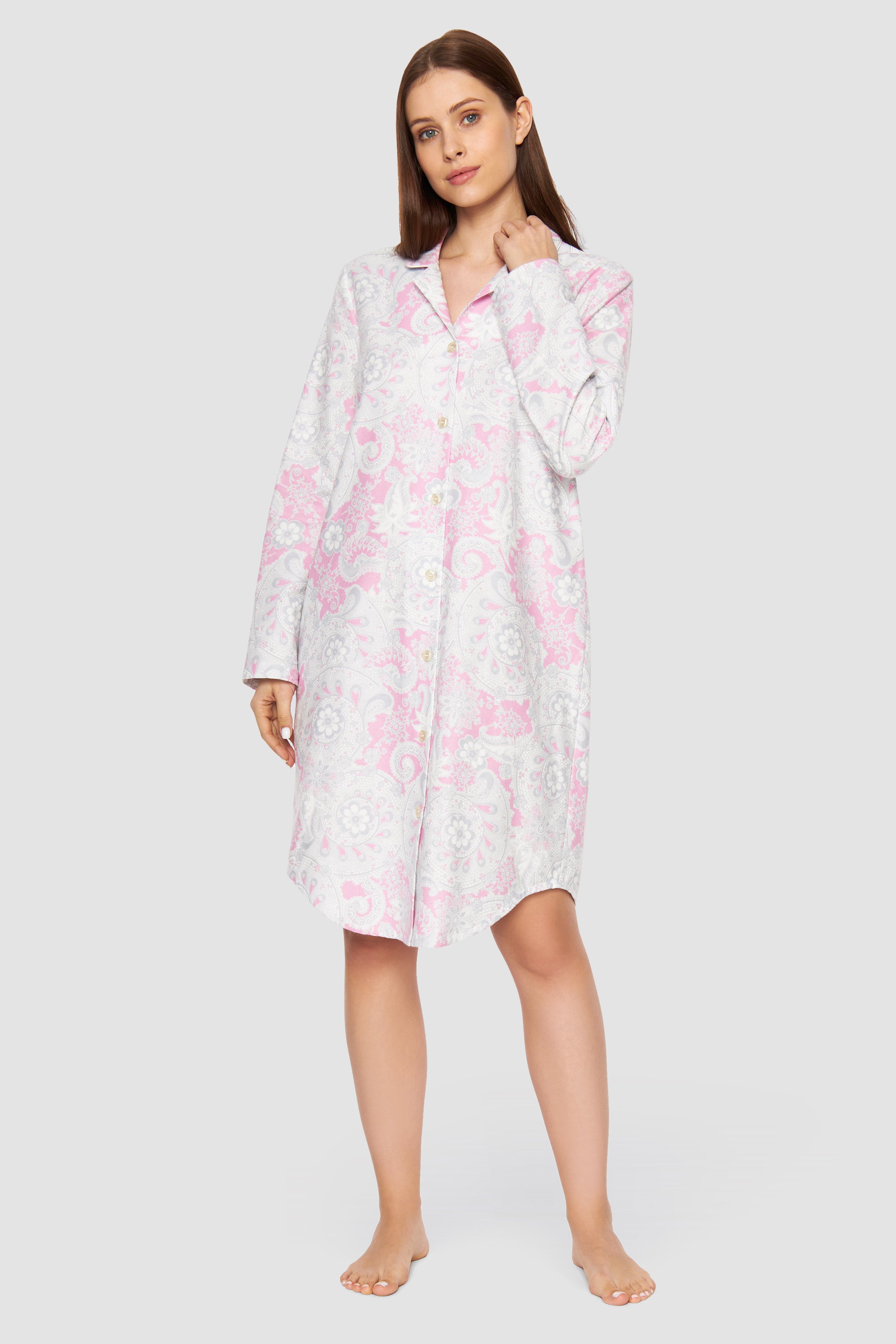 Rosch Night Dress, 1/1 Sleeve, Button-Through, Lapel Co (1233536) Ornamental Print
