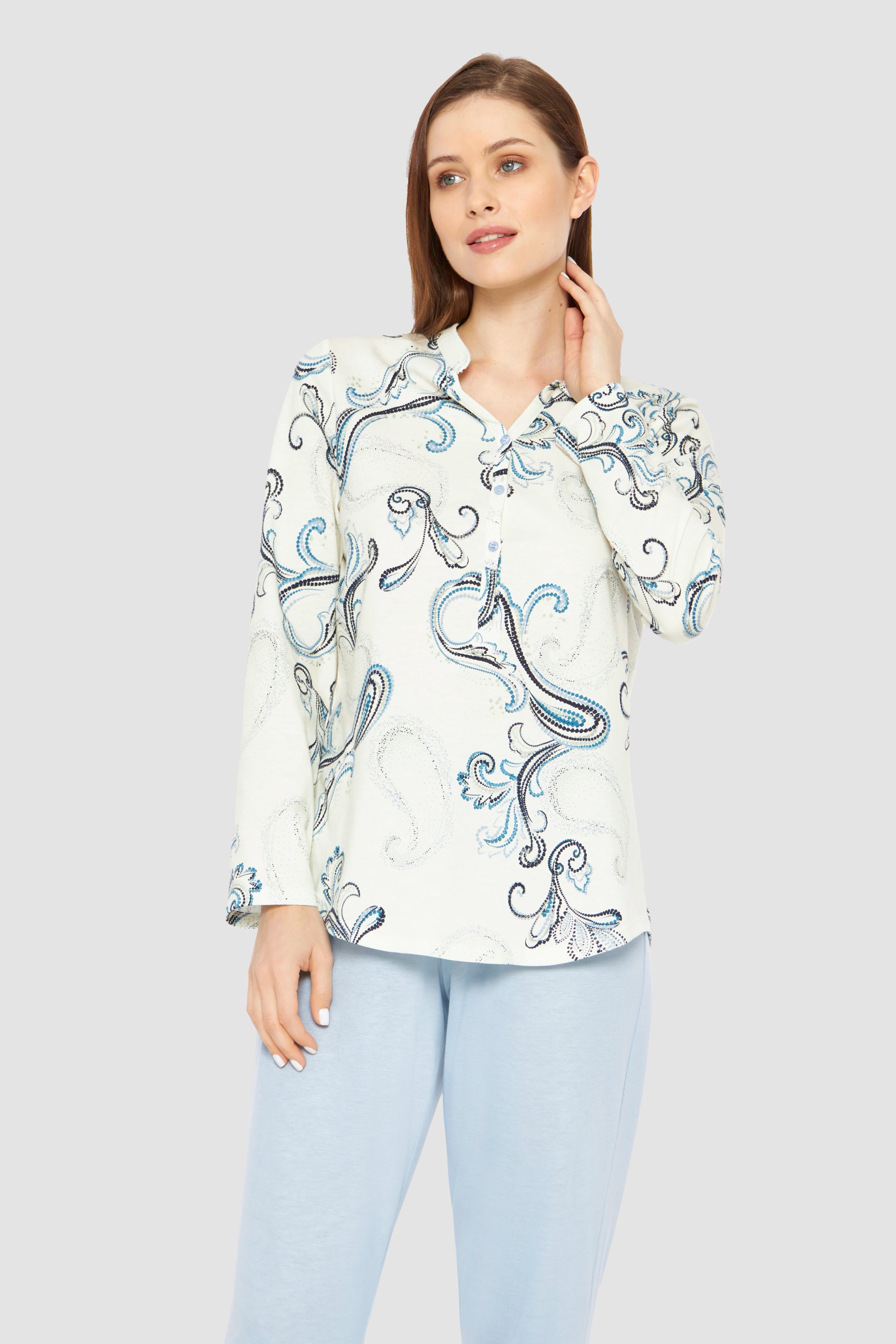 Rosch Pajama, 1/1 Sleeve, Pants 1/1, Round Neck, B (1233616) Paisley