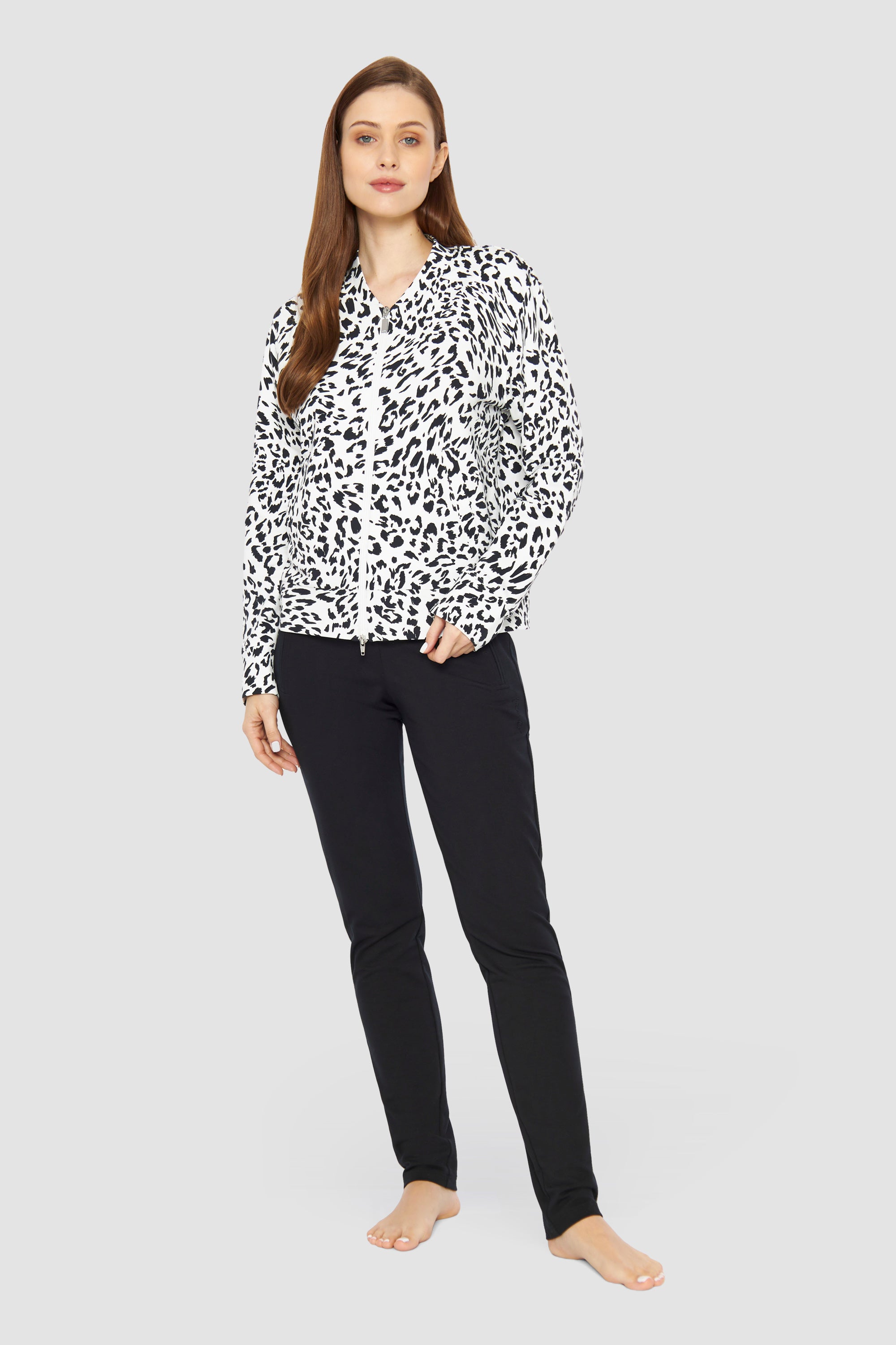 Rosch Jacket Gots, 1/1 Sleeve, Zipper, Pockets (1233725) Leo Black-White