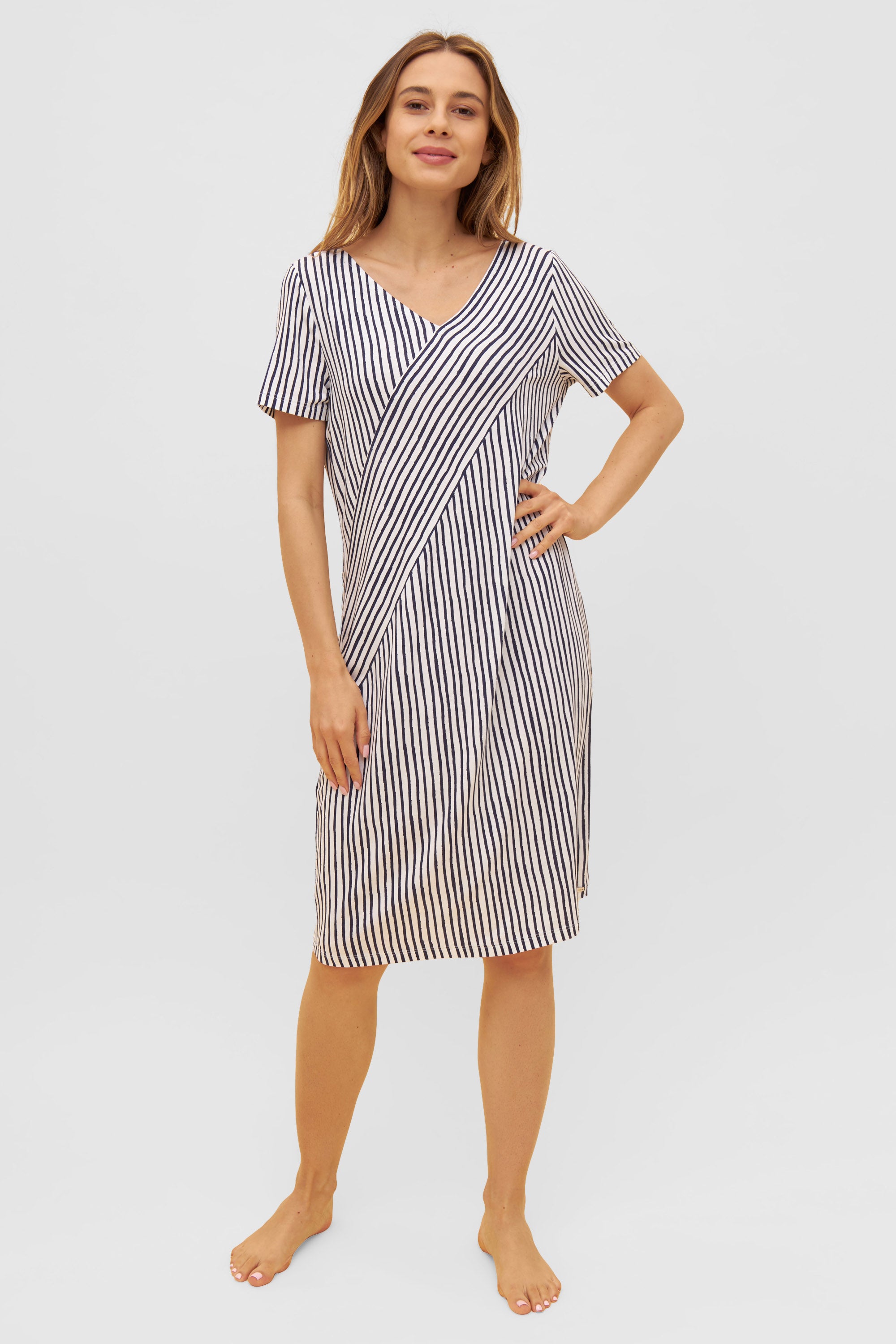 Rosch Beach Dress, 1/2 Sleeve, V-Neck, Stripes (1235605) Navy Stripe