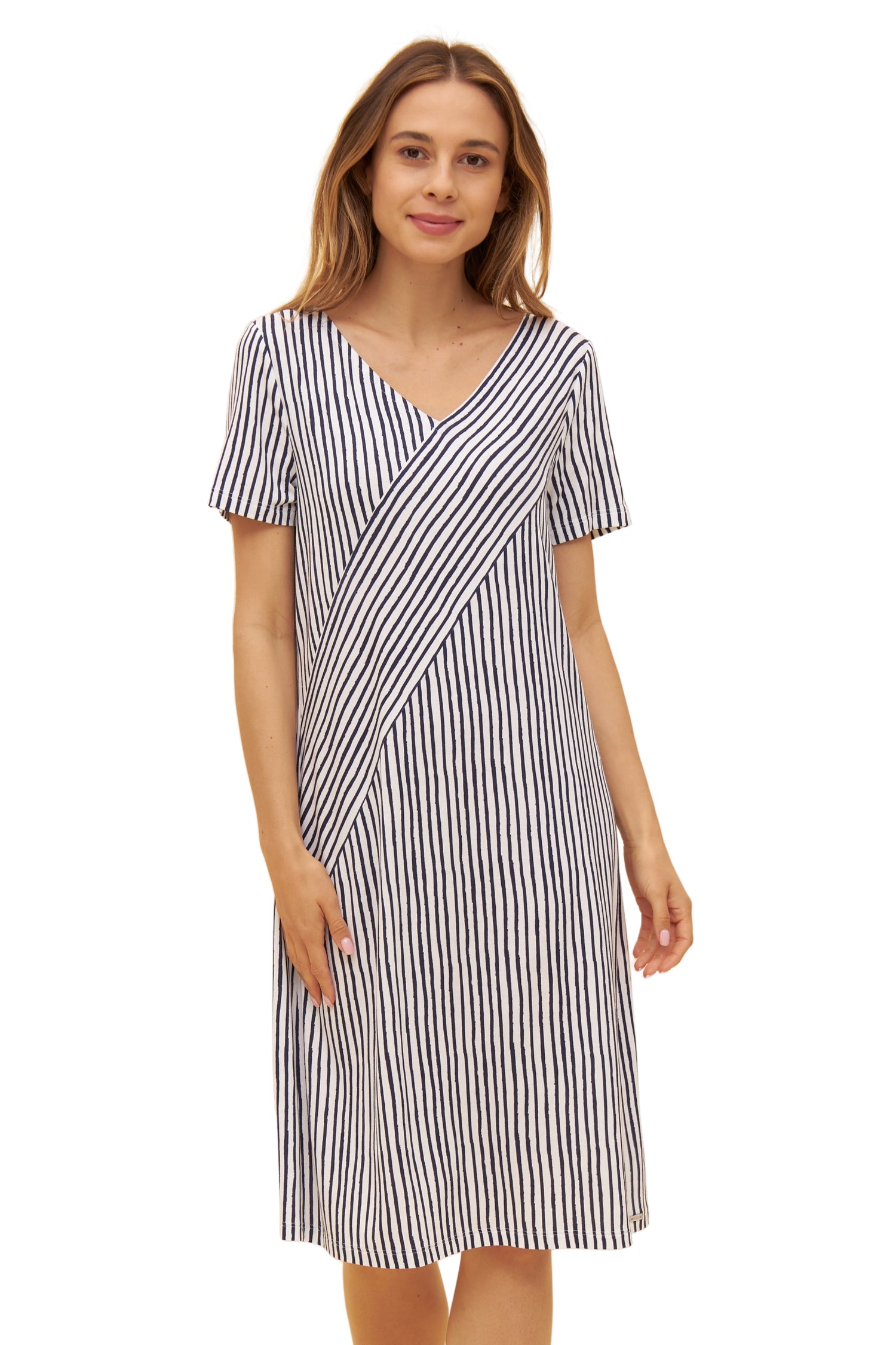 Rosch Beach Dress, 1/2 Sleeve, V-Neck, Stripes (1235605) Navy Stripe