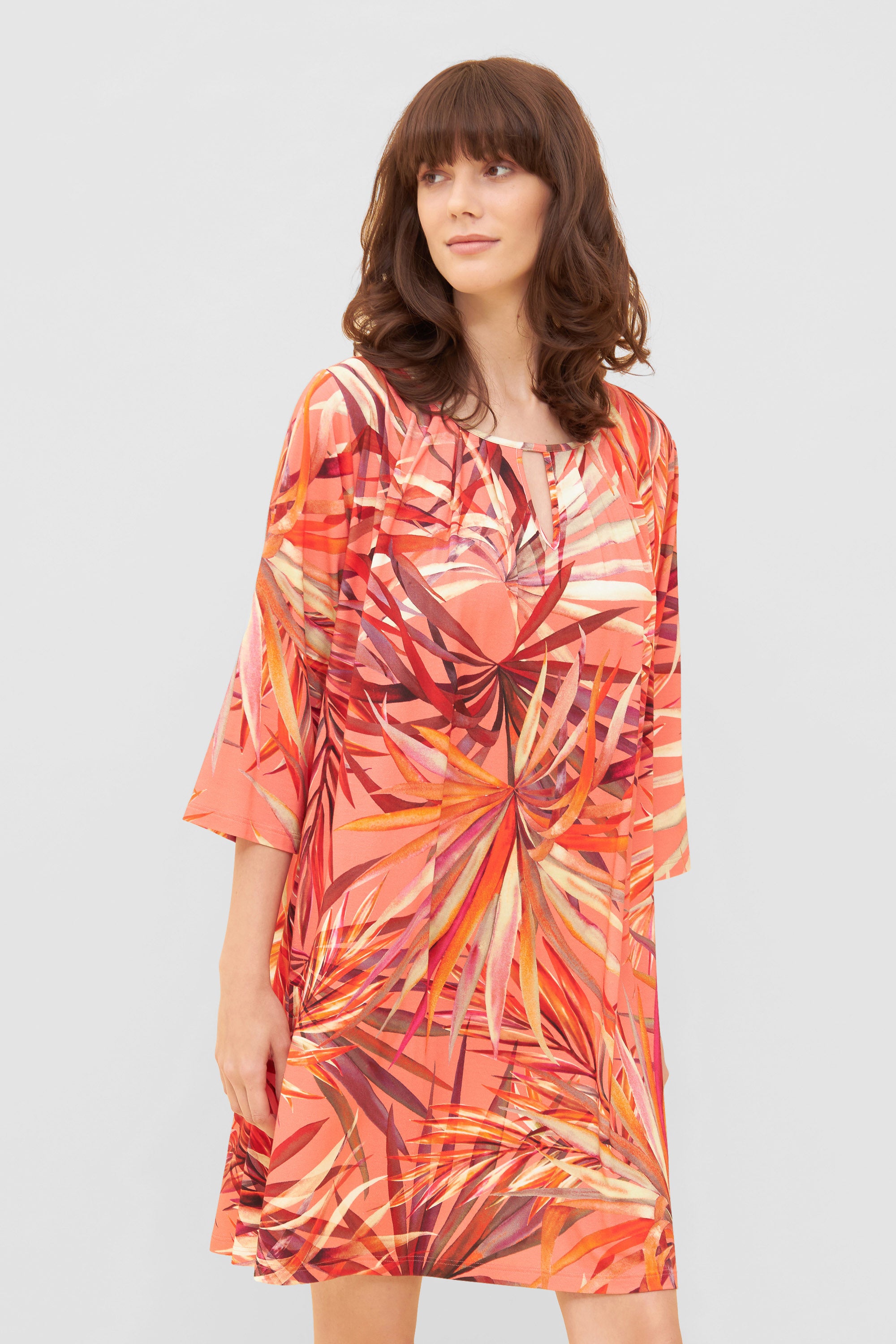 Rosch Beach Dress, Kaftan, 3/4 Sleeve, Round Neck Tropi (1235640) Multicolor Leaves
