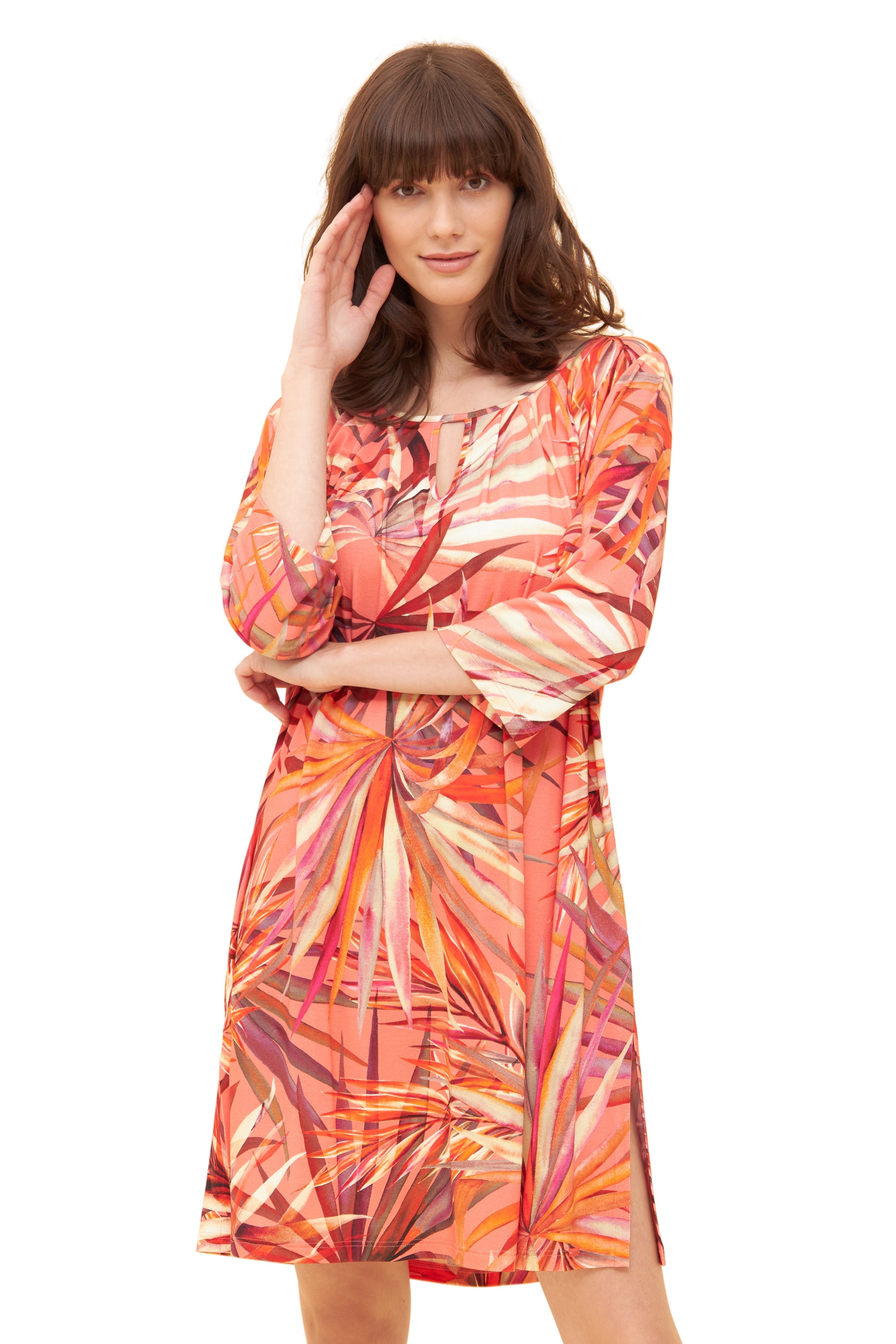 Rosch Beach Dress, Kaftan, 3/4 Sleeve, Round Neck Tropi (1235640) Multicolor Leaves
