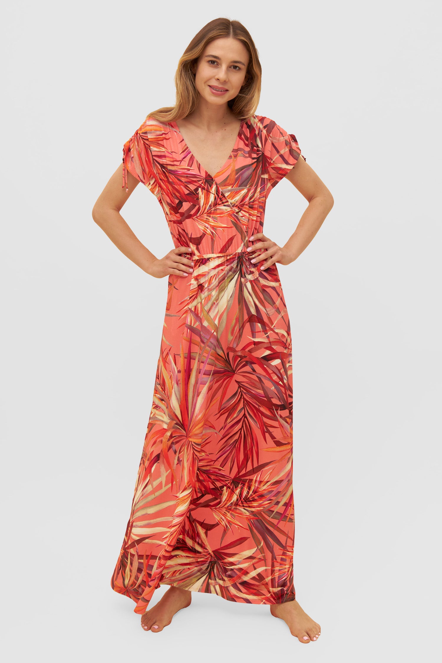 Rosch Beach Dress, 1/2 Sleeve, V-Neck Tropical Leaves (1235644) Multicolor Leaves
