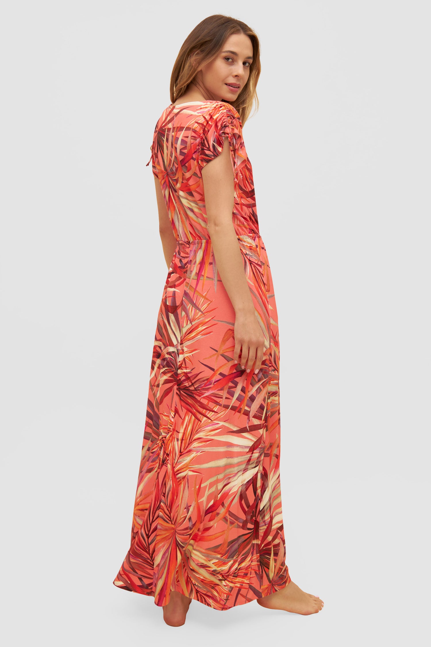 Rosch Beach Dress, 1/2 Sleeve, V-Neck Tropical Leaves (1235644) Multicolor Leaves