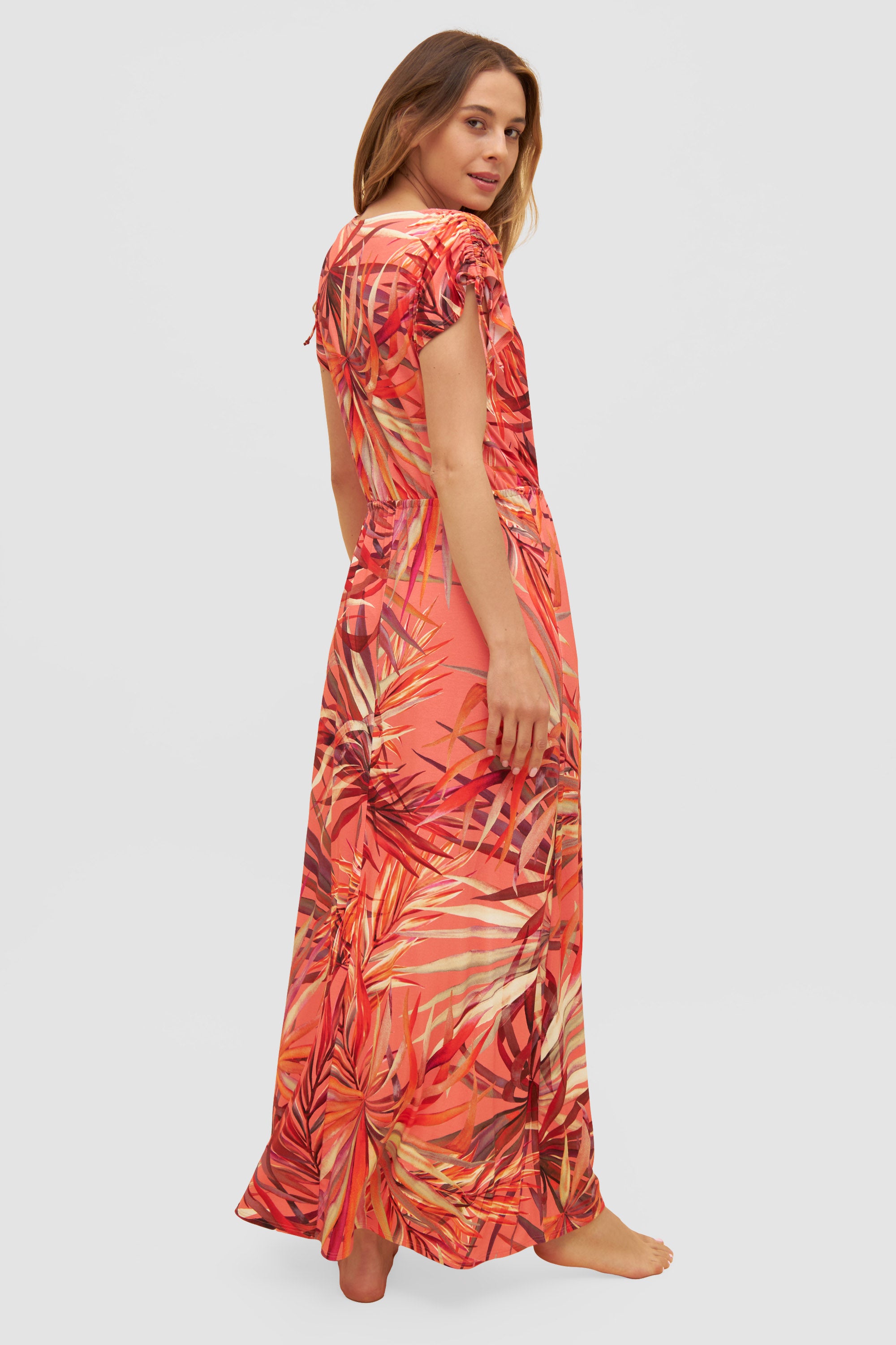 Rosch Beach Dress, 1/2 Sleeve, V-Neck Tropical Leaves (1235644) Multicolor Leaves