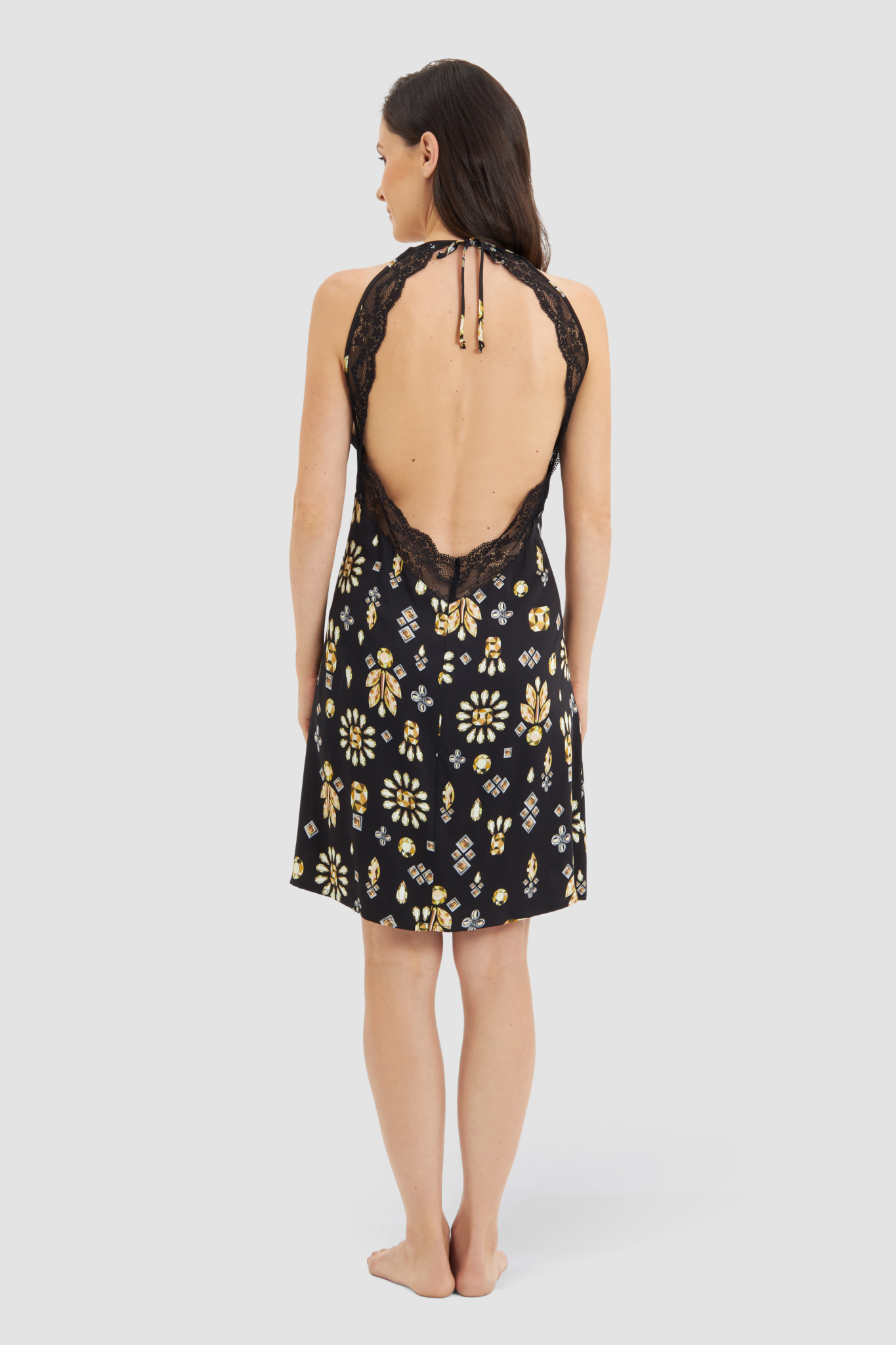Rösch Nightgown back view in Black Print