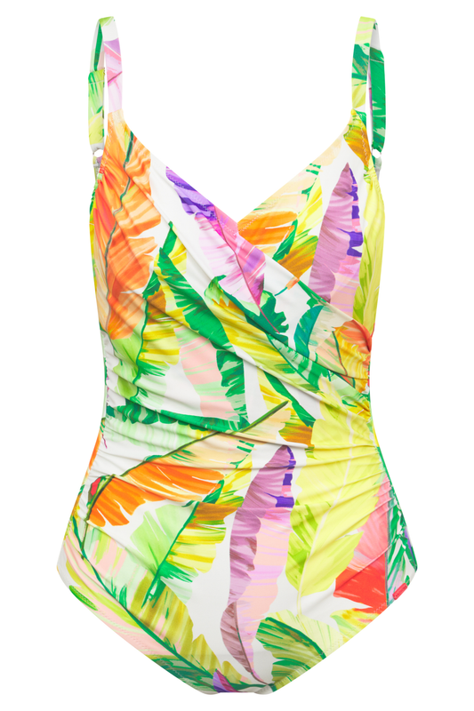 Rösch Swimsuit front view in Green Leaves