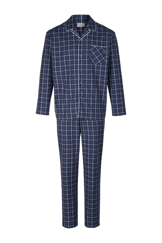 Rösch Pyjamas front view in Navy Check