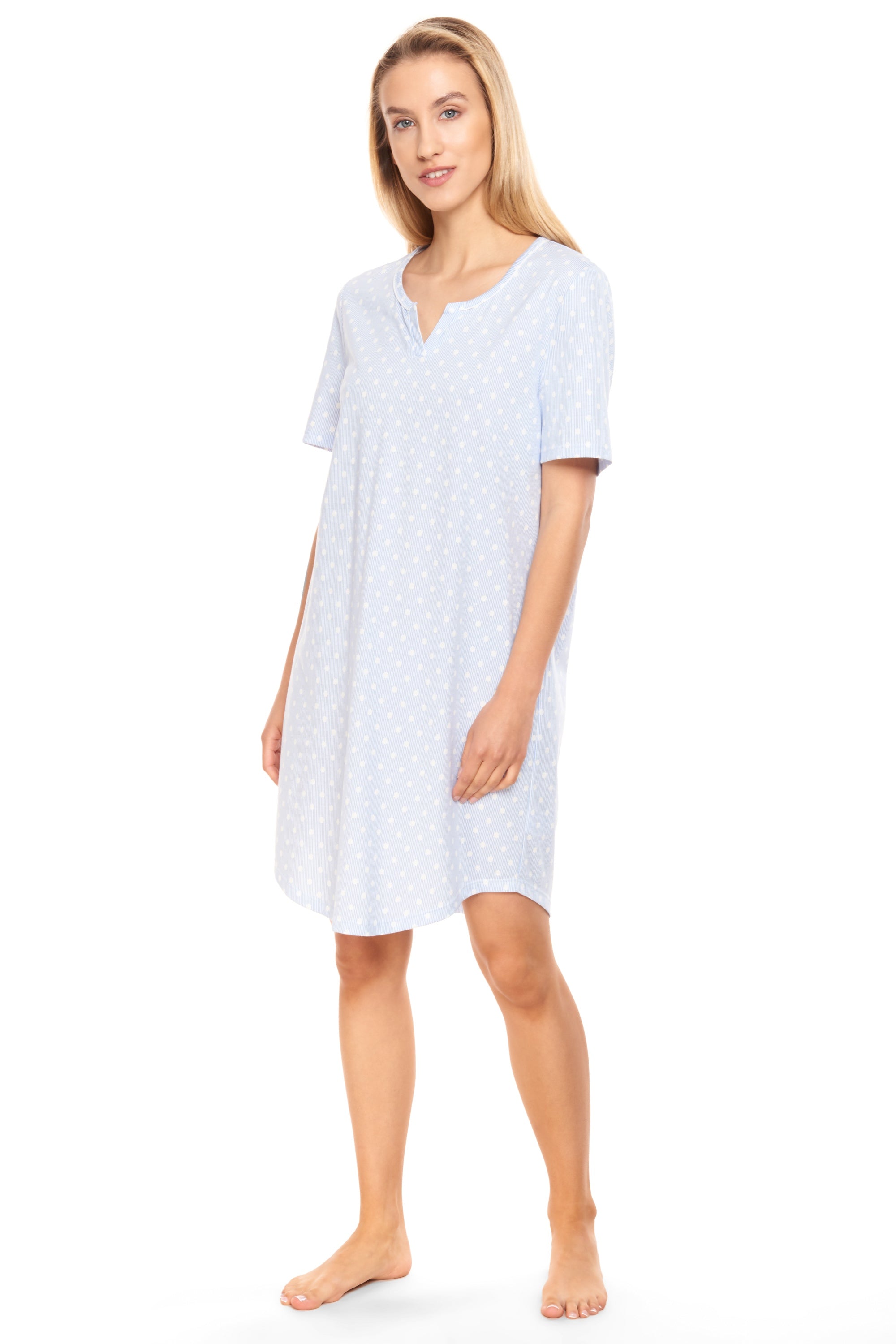 Rosch Night Dress, 1/2 Sleeve, Round Neck Tupfenstreife (1884145) Skyblue
