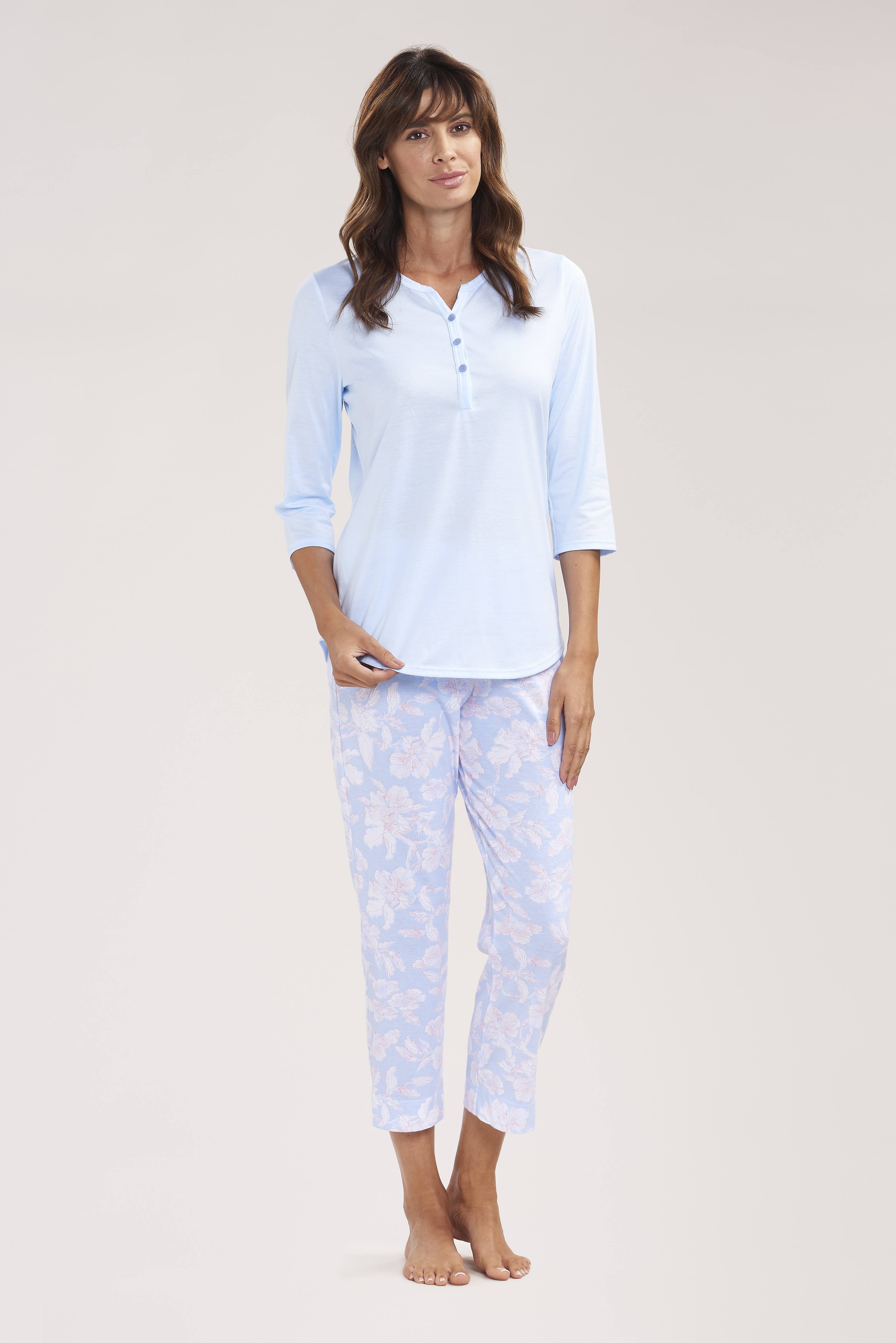 Rosch Pants, 7/8, Slit, Regular Flowerprint St (1884152) Arctic Blue