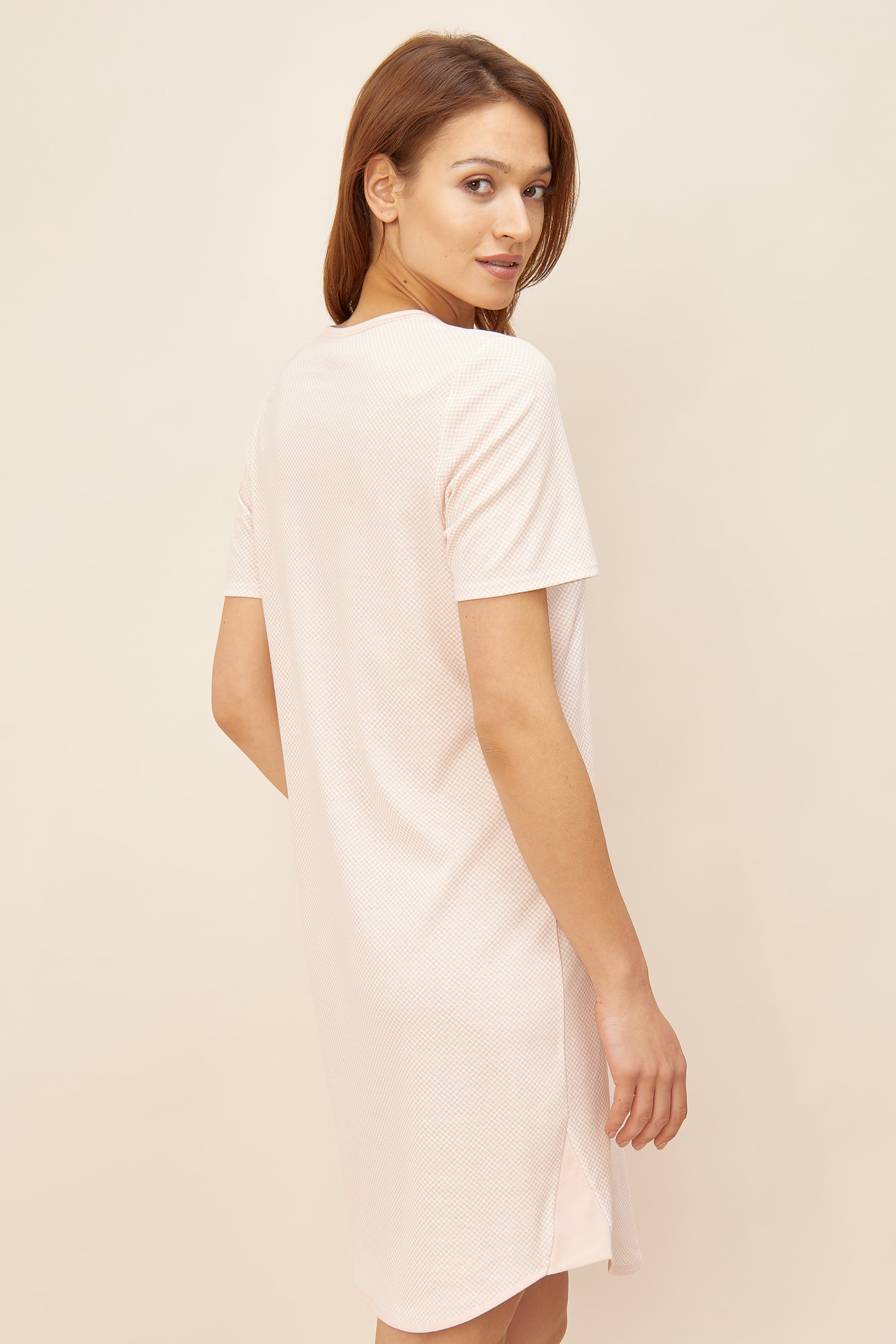 Rosch Night Dress, 1/2 Sleeve, Button Panel, Roundneck (1884193) Peach