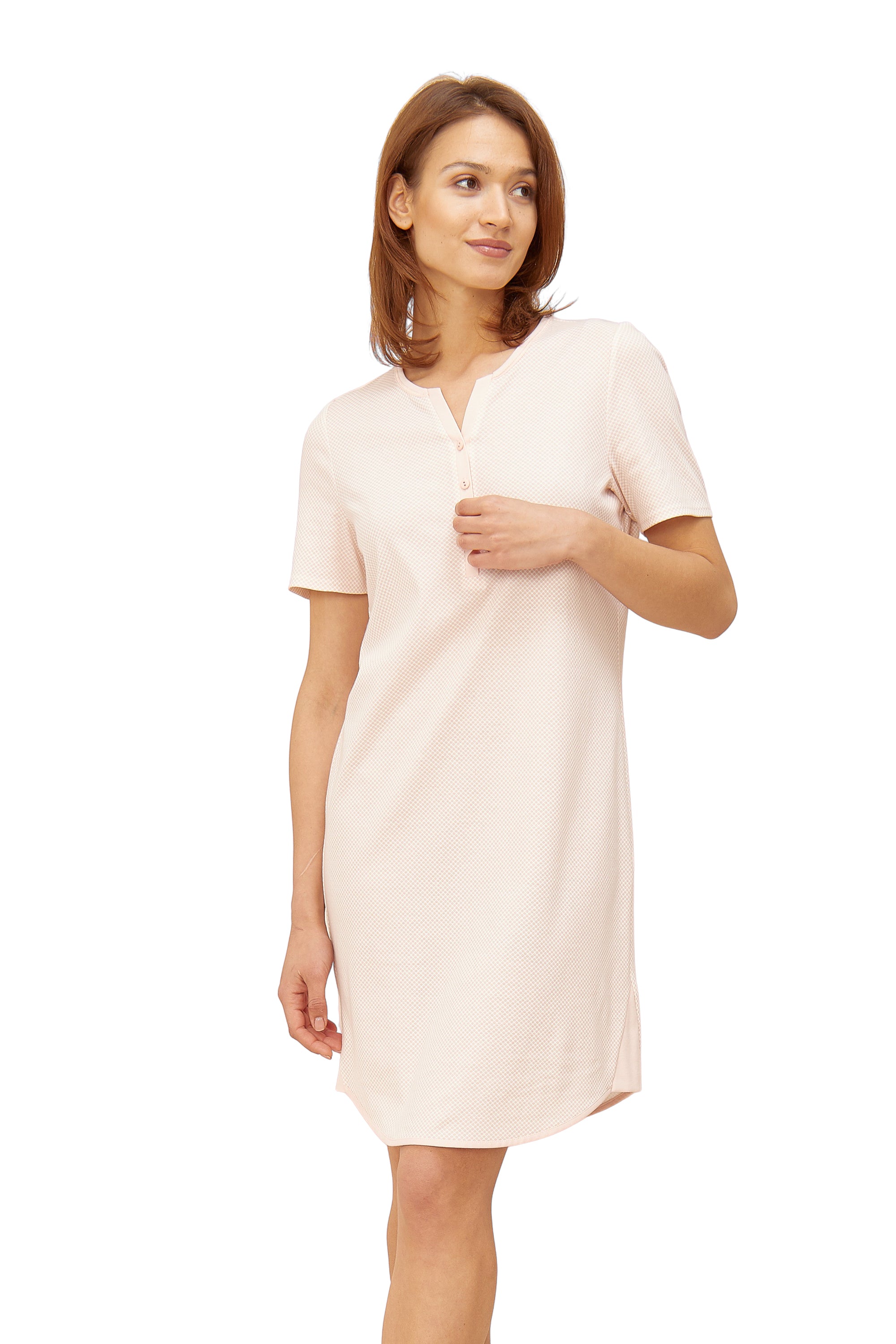 Rosch Night Dress, 1/2 Sleeve, Button Panel, Roundneck (1884193) Peach