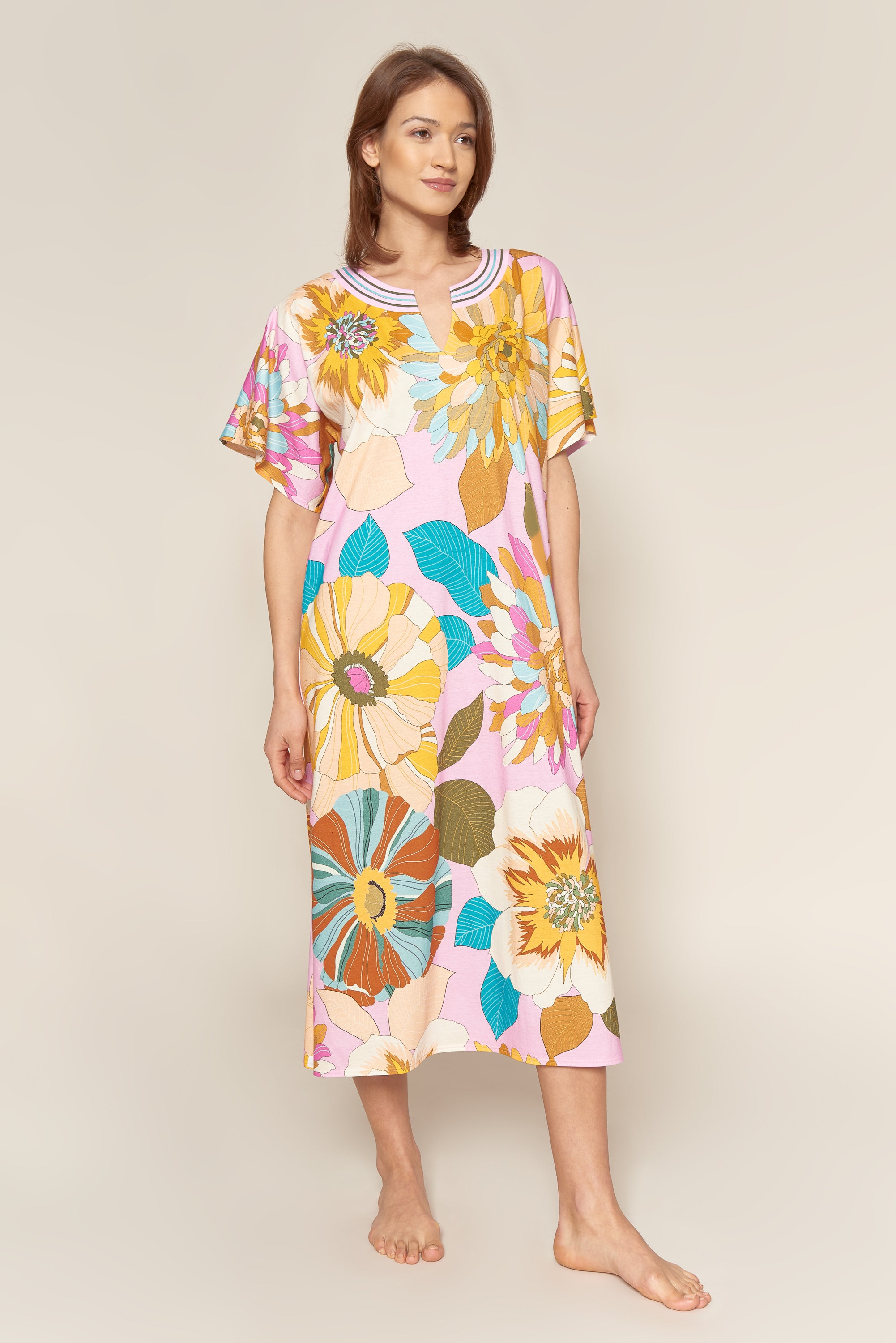 Feraud Night Dress, Round Neck, Overcut Couture Flower (3221000) Modern Flower