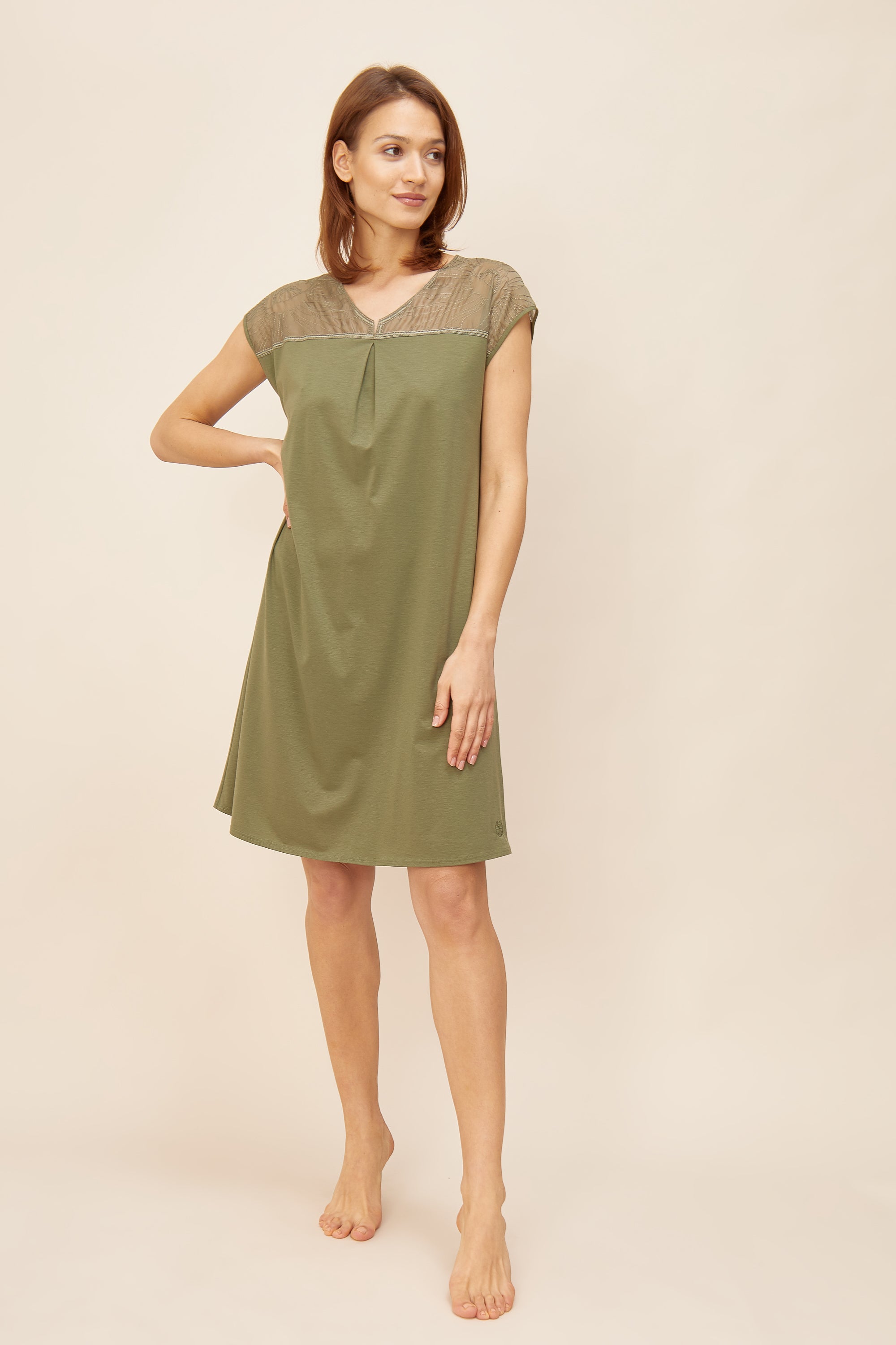 Feraud Night Dress, Overcut, V-Neck Finest Lace (3221004) Khaki