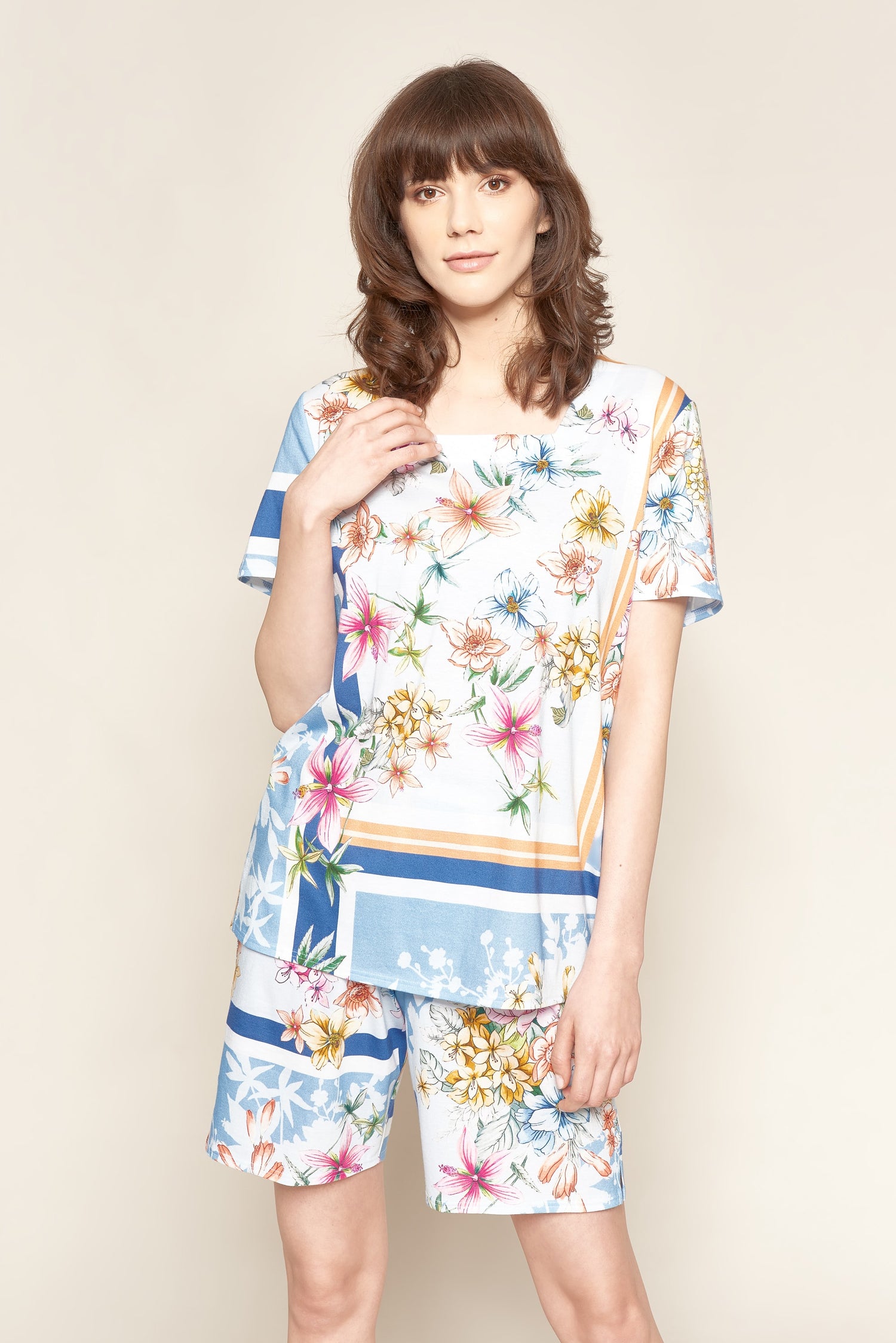 Feraud Pajama, 1/2 Sleeve, Pants Bermuda, Angular N (3221015) Graphic Flower