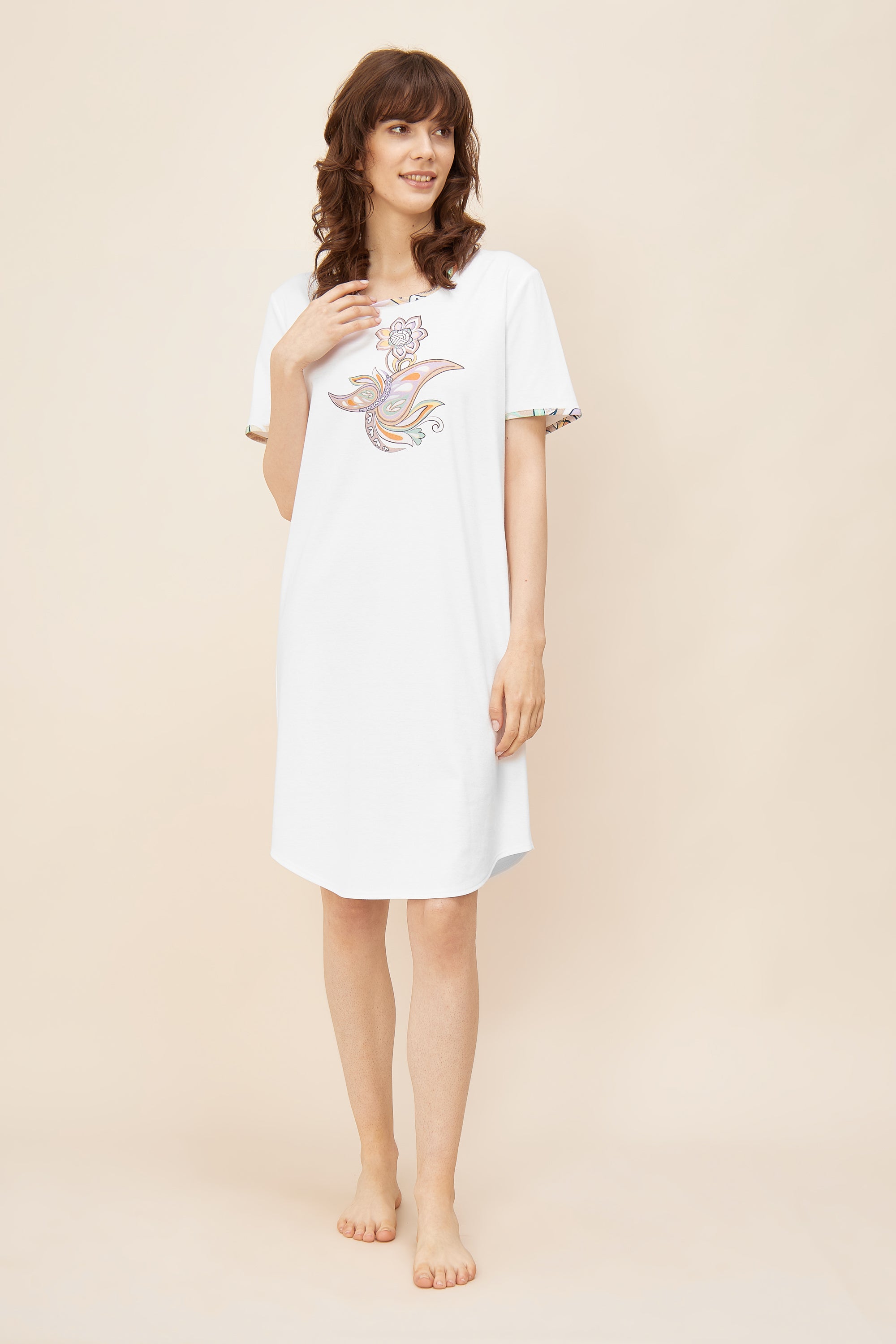 Feraud Night Dress, 1/2 Sleeve, Round Neck Motiv Paisley (3221061) Big Paisley