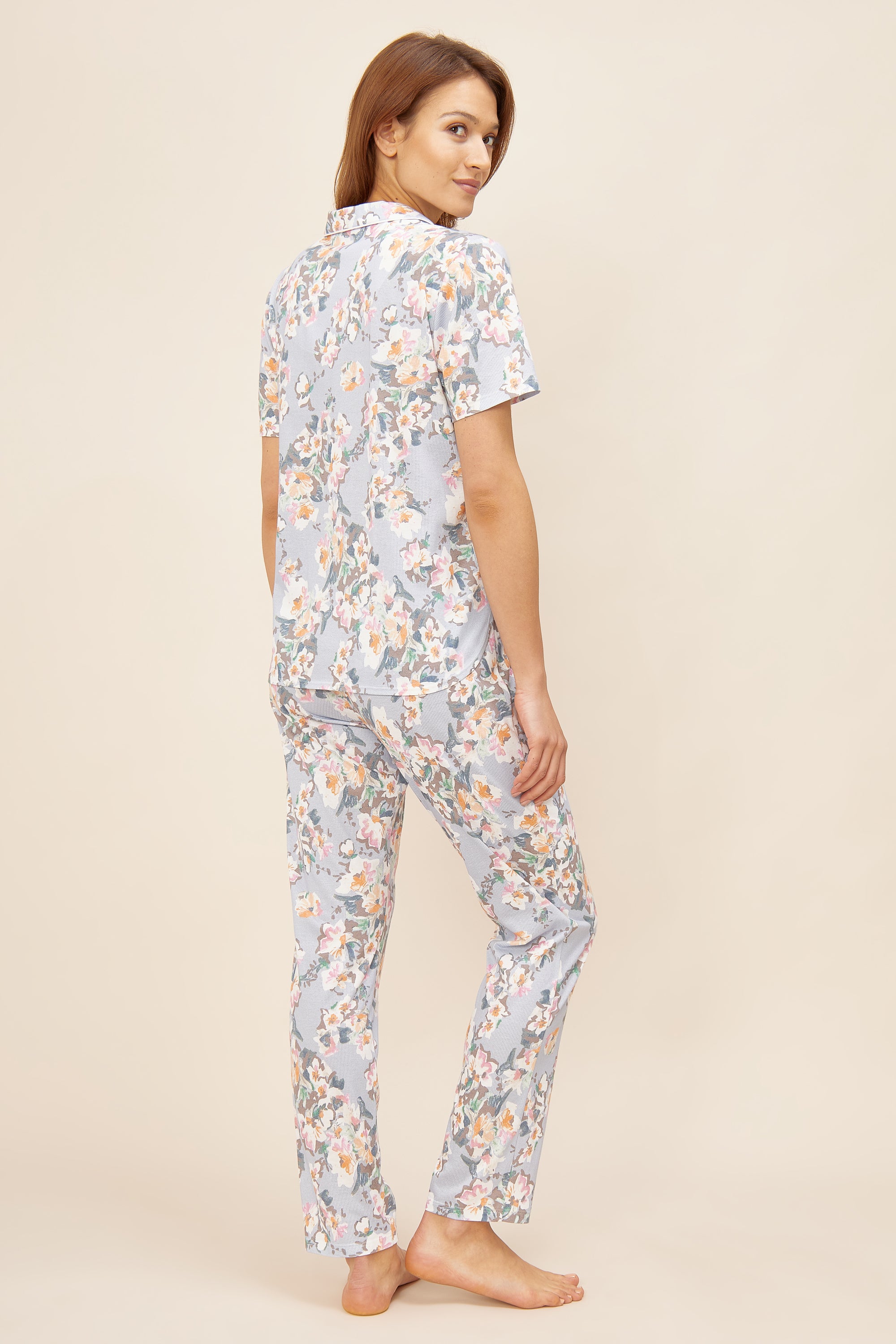 Feraud Pajama, 1/2 Sleeve, Pants 1/1, Lapel Collar, (3221077) Flower Stripe