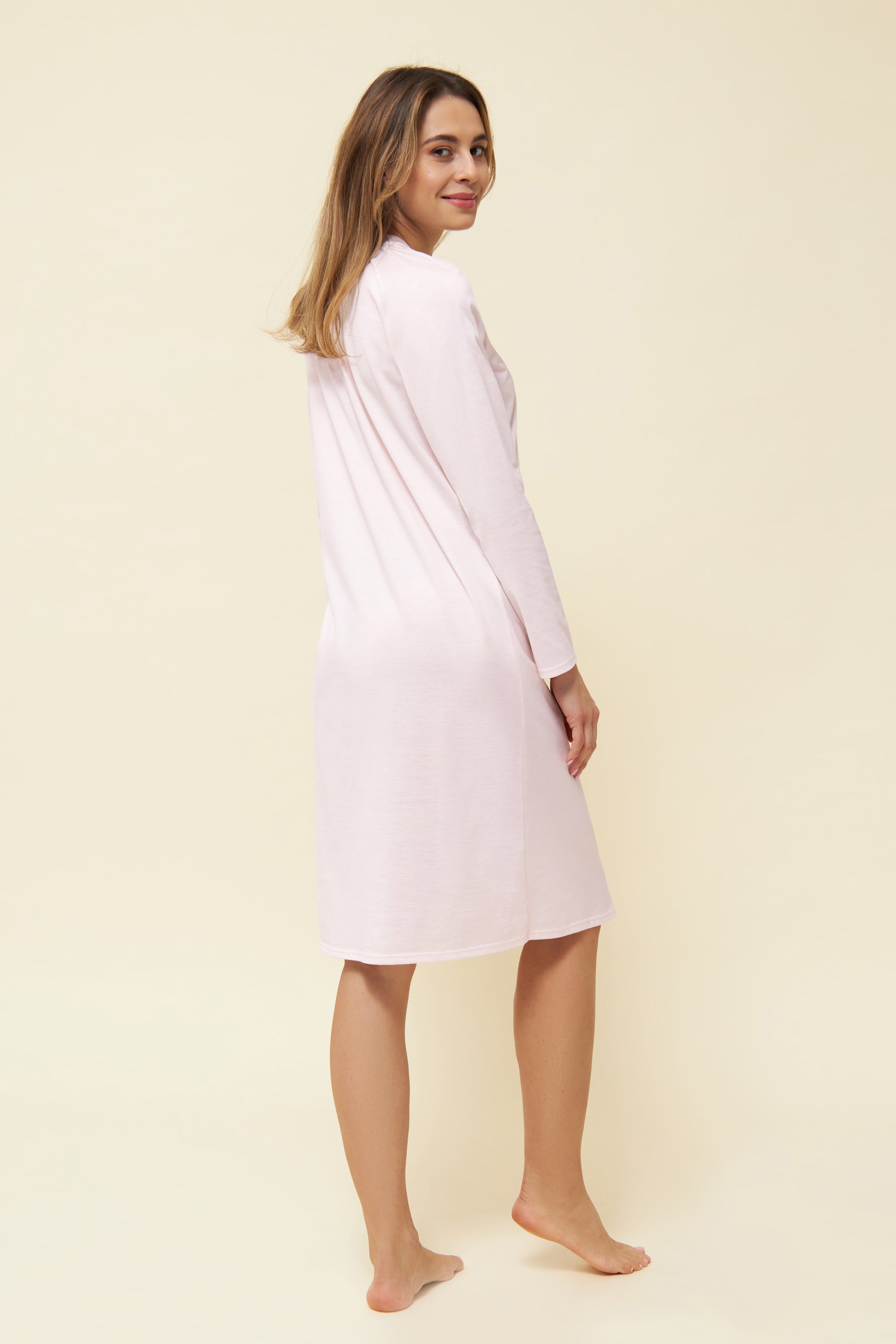 Feraud Night Dress, 1/1 Sleeve, Round Neck Modern Quilt (3221115) Peach