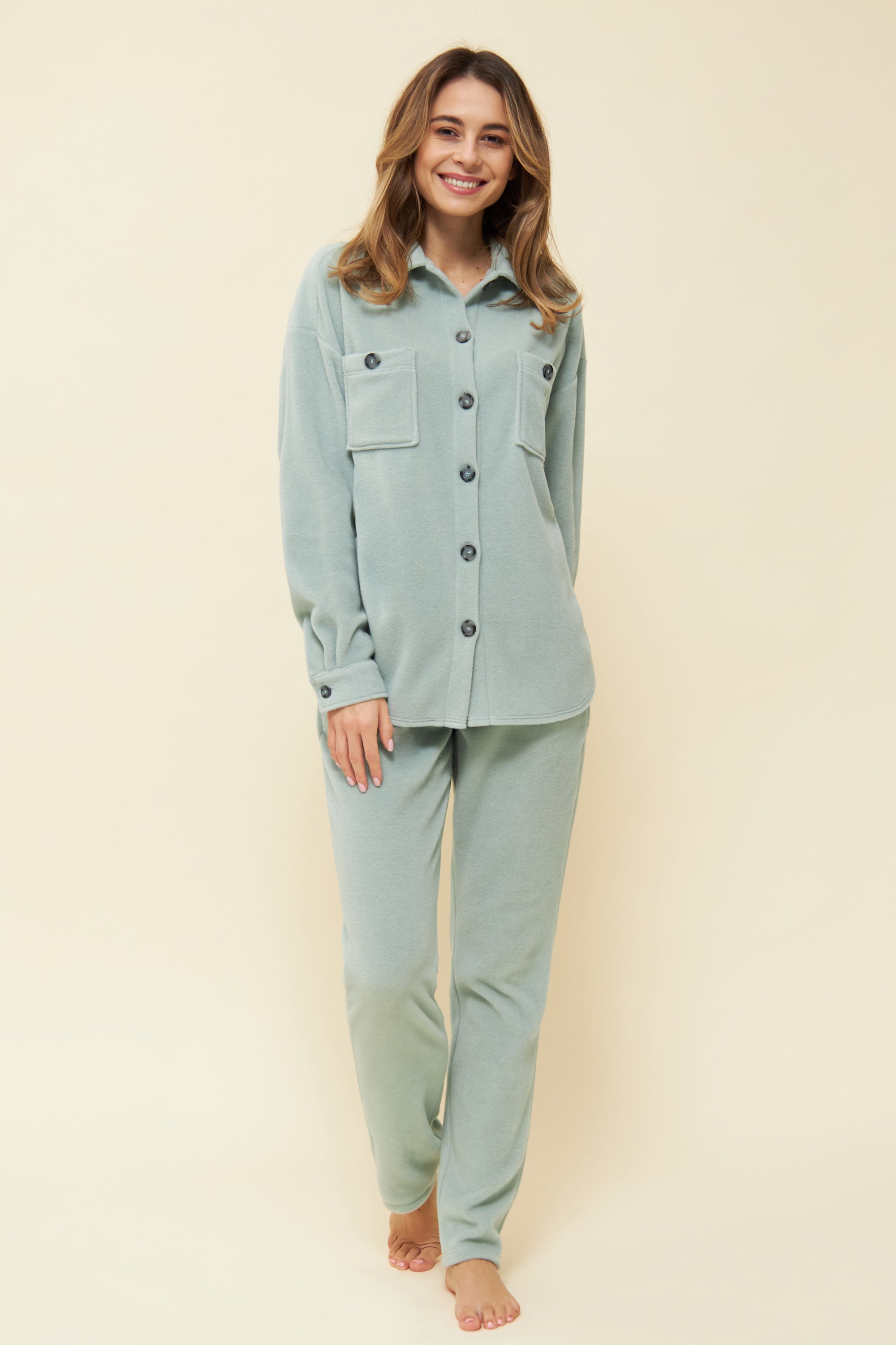 Feraud Lounge Suit, 1/1 Sleeve, Pants 1/1, Buttoned Flee (3221121) Milky Green