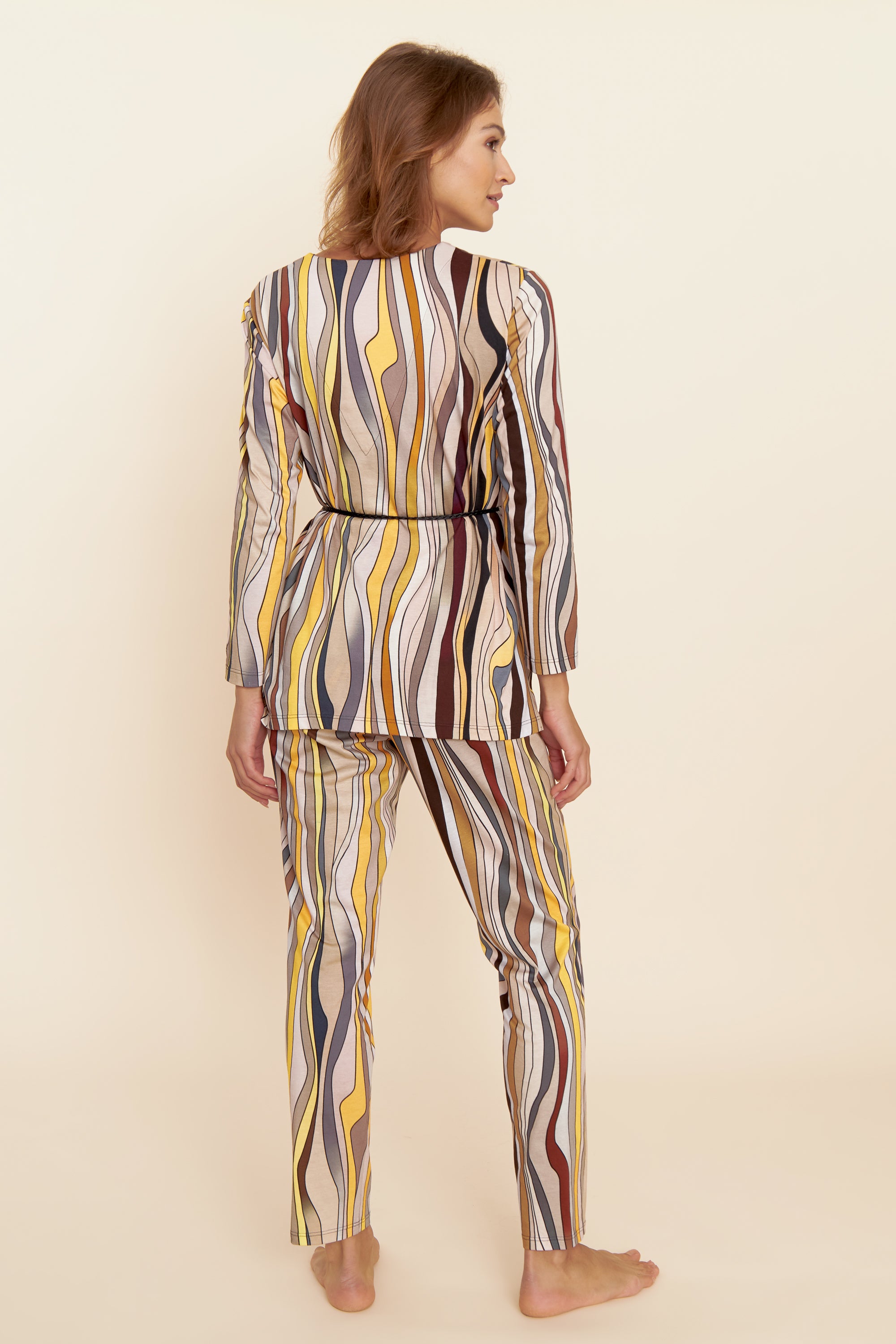 Feraud Pajama, 1/1 Sleeve, Pants 1/1, V-Neck, Belt (3221130) Wild Waves