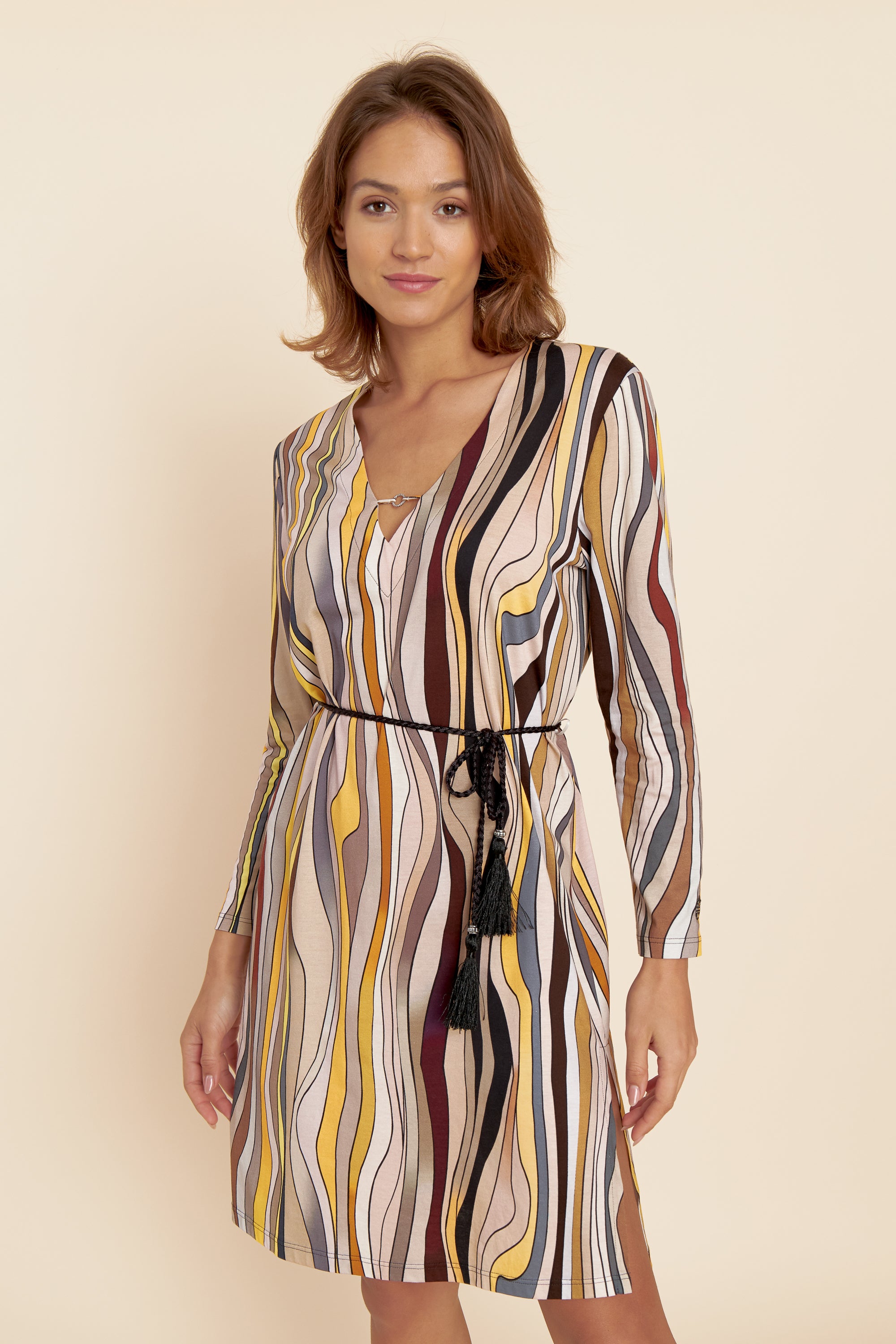 Feraud Night Dress, 1/1 Sleeve, V-Neck Colorful Stripe (3221131) Wild Waves