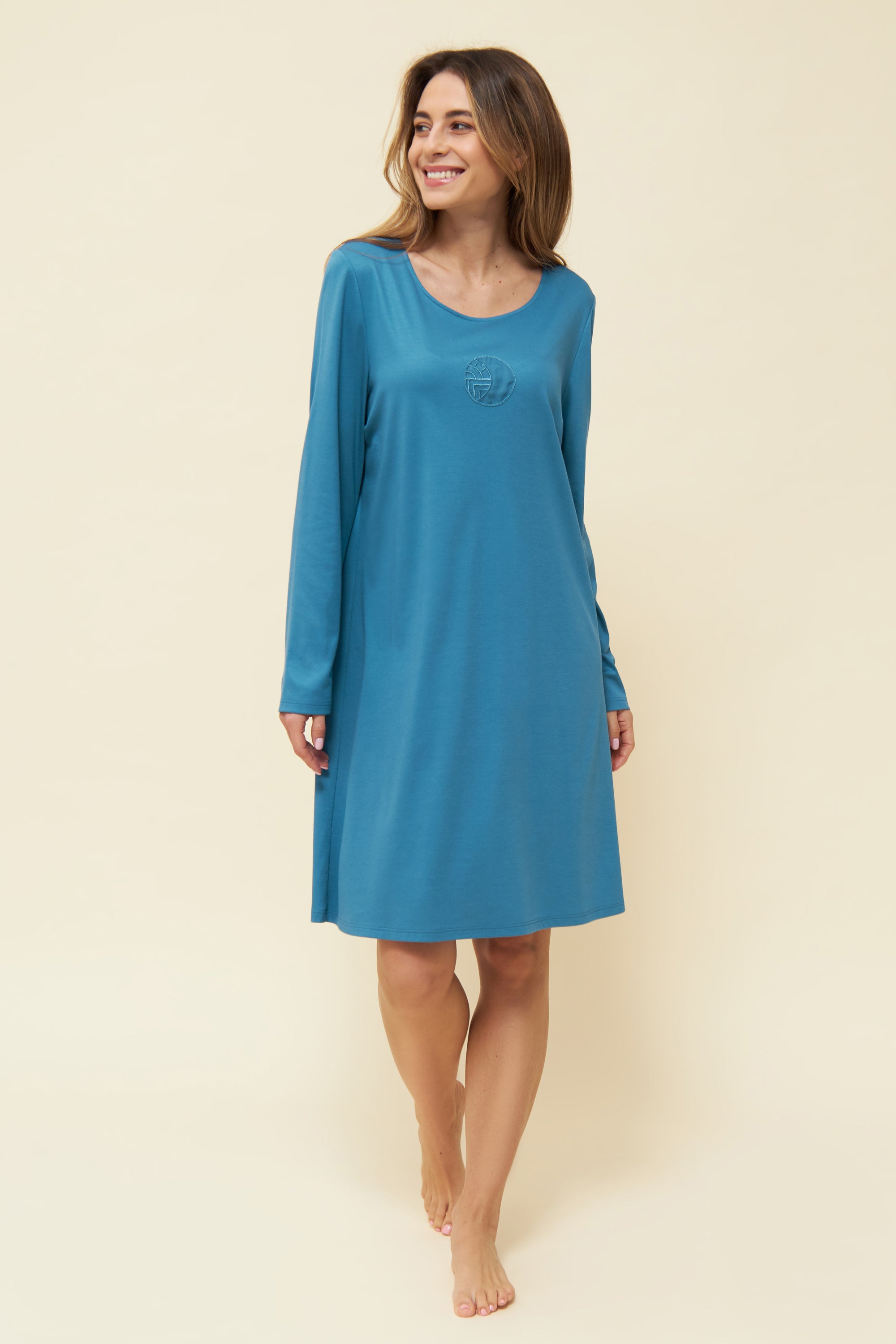 Feraud Night Dress, 1/1 Sleeve, Round Neck Logo (3221173) Arctic Blue