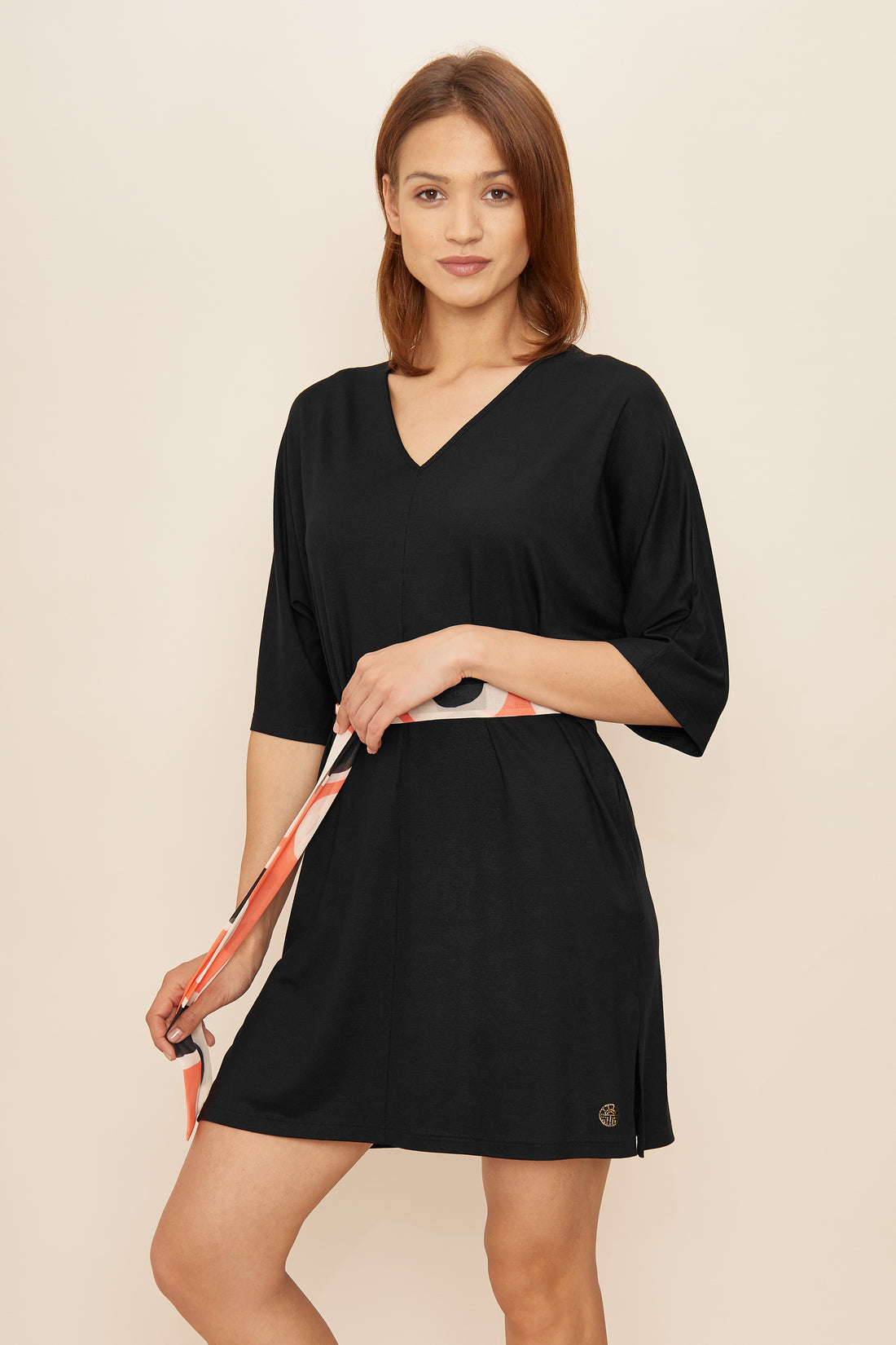 Feraud Beach Dress, 1/2 Arm, V-Neck Black Effects (3225101) Black