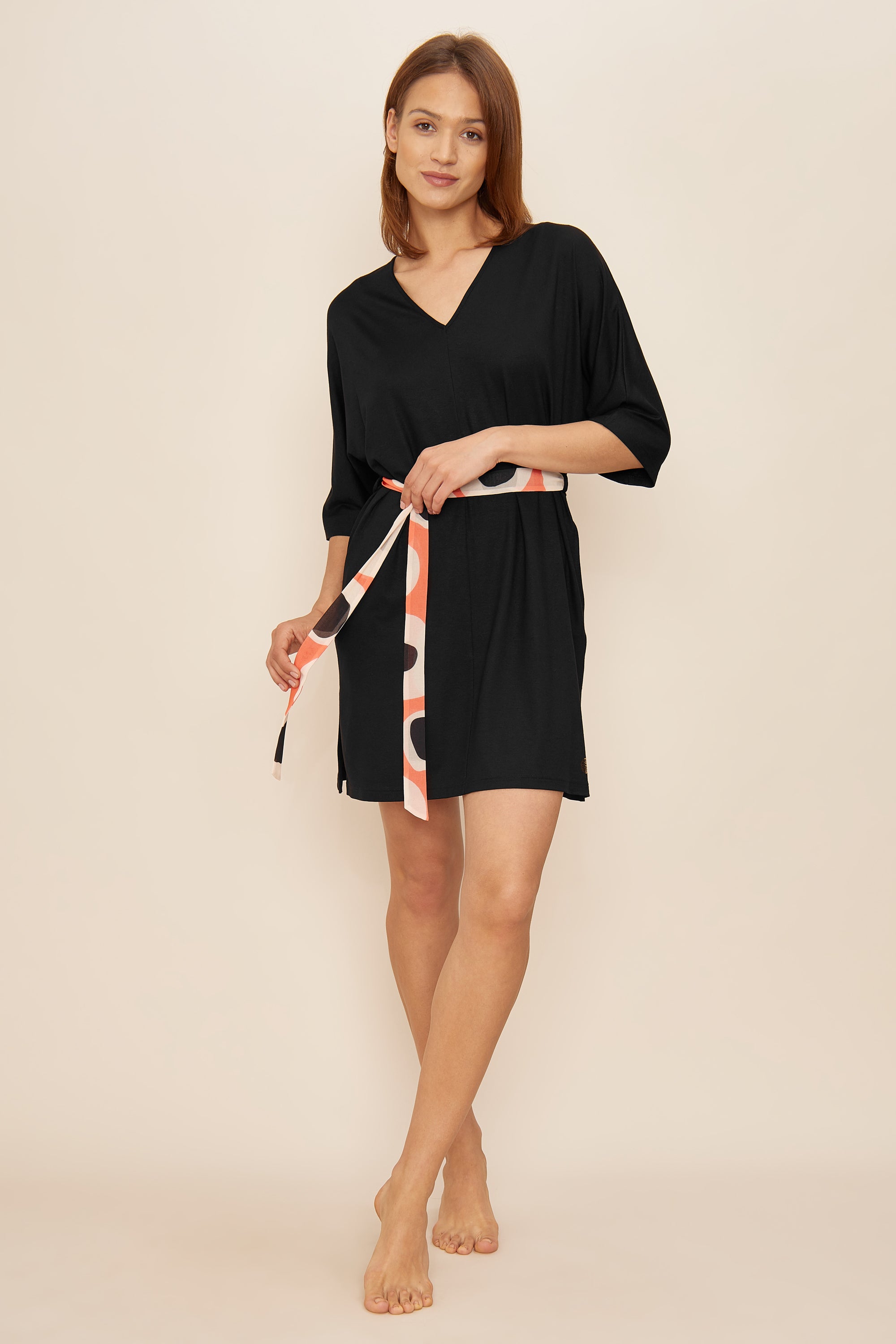 Feraud Beach Dress, 1/2 Arm, V-Neck Black Effects (3225101) Black