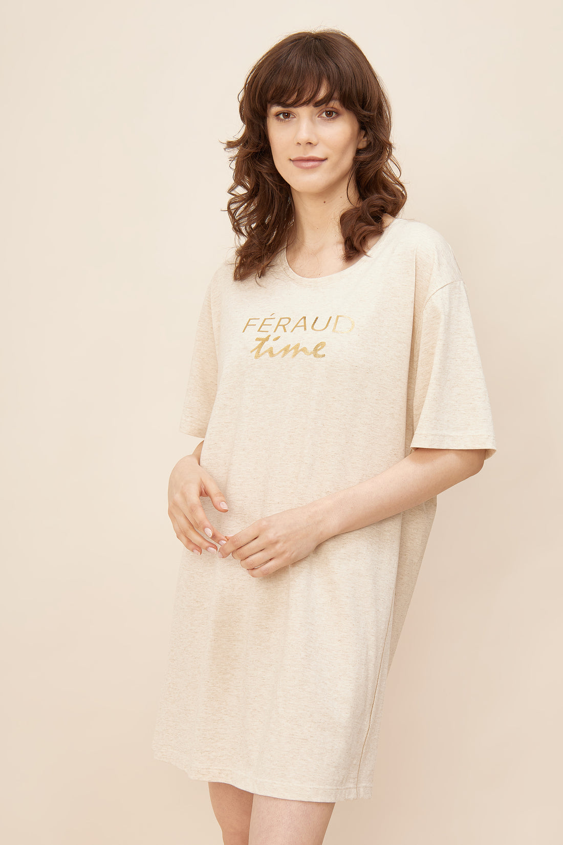 Feraud Beach Dress, 1/2 Sleeve, Round Neck Ivory Glow (3225106) Heather Nature