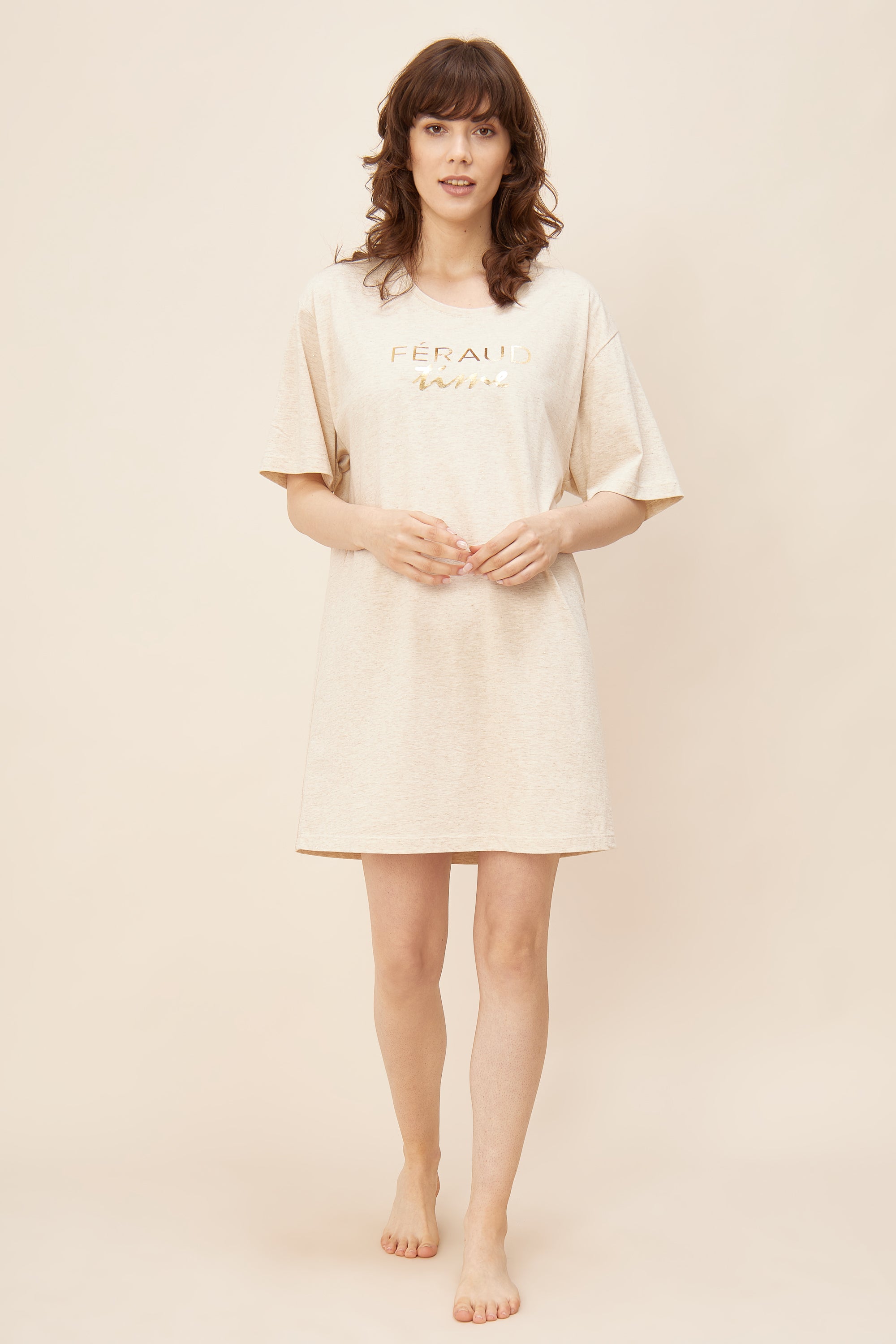 Feraud Beach Dress, 1/2 Sleeve, Round Neck Ivory Glow (3225106) Heather Nature