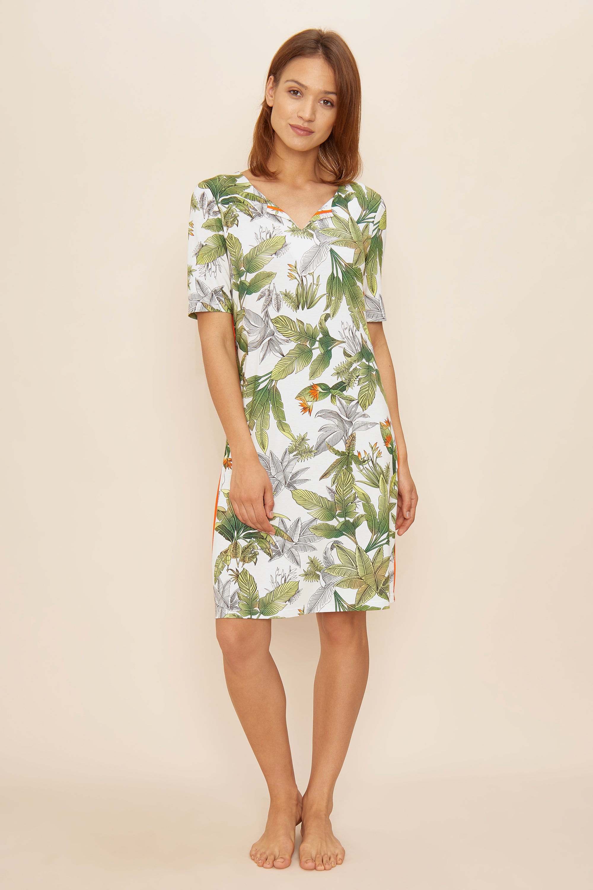 Feraud Beach Dress, 1/2 Sleeve, V-Neck Exotic Palm (3225142) Palm Beach