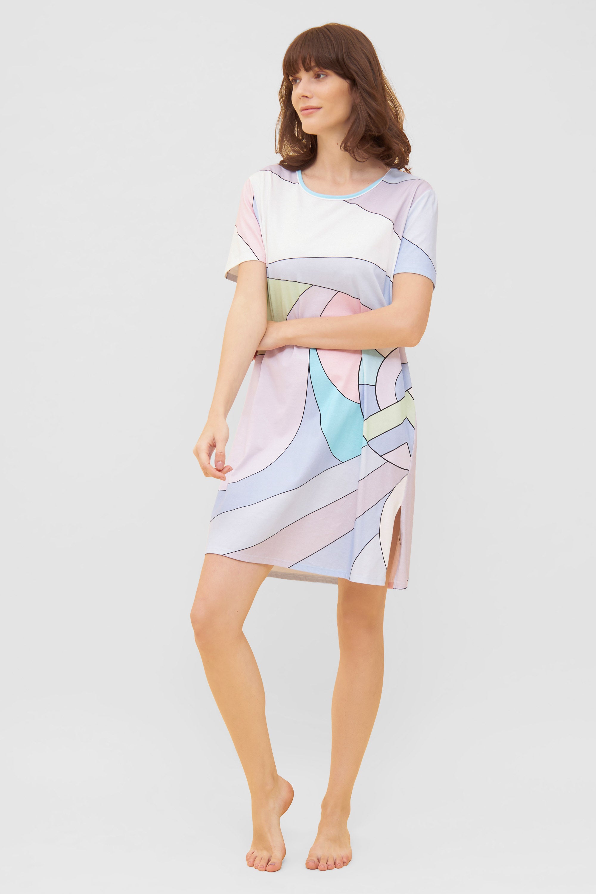 Feraud Night Dress, 1/2 Sleeve, Round Neck Art Logo (3231001) Colourmix