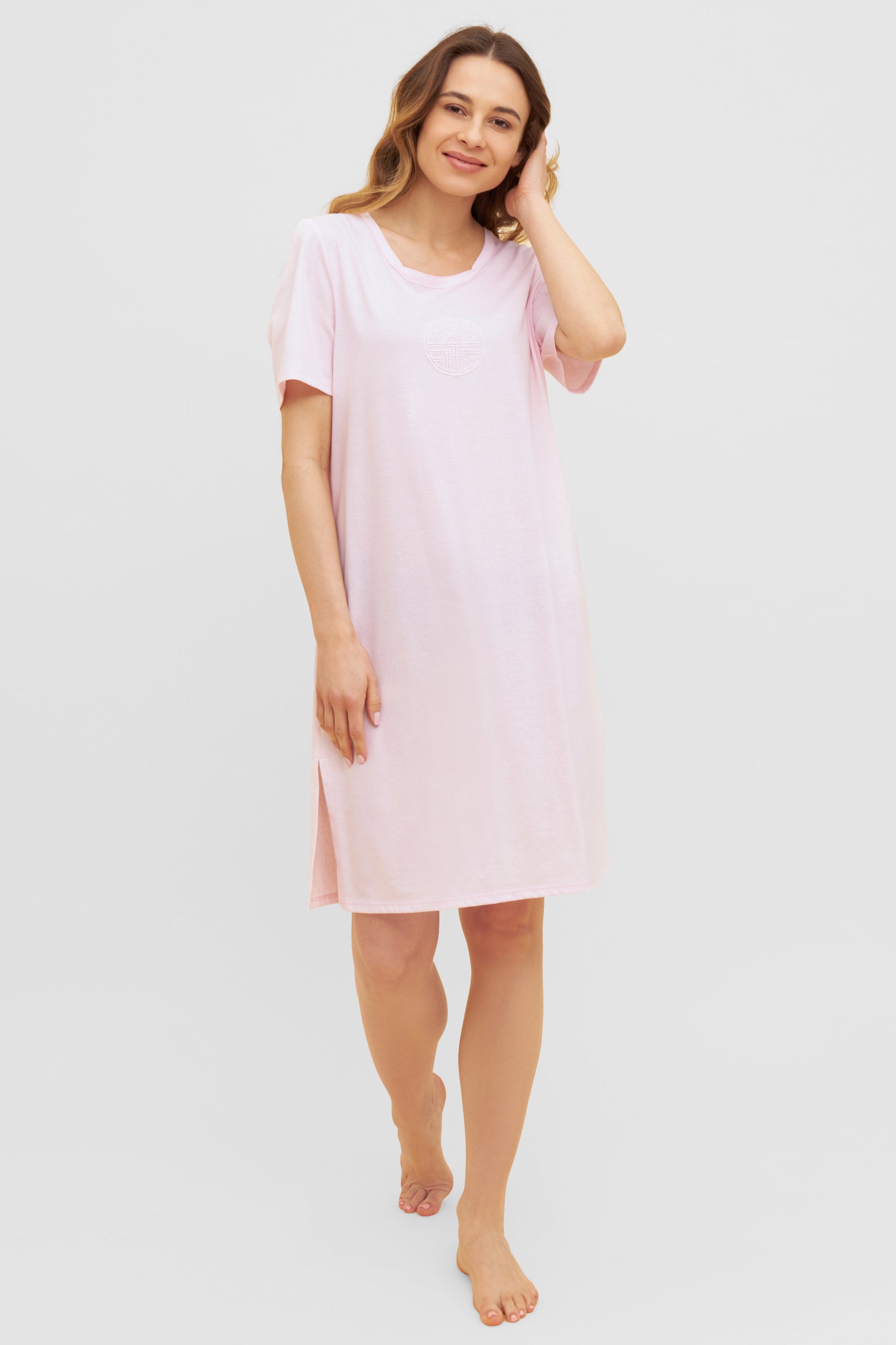 Feraud Night Dress, 1/2 Sleeve, Angular Neck Logo (3231008) Rosewater
