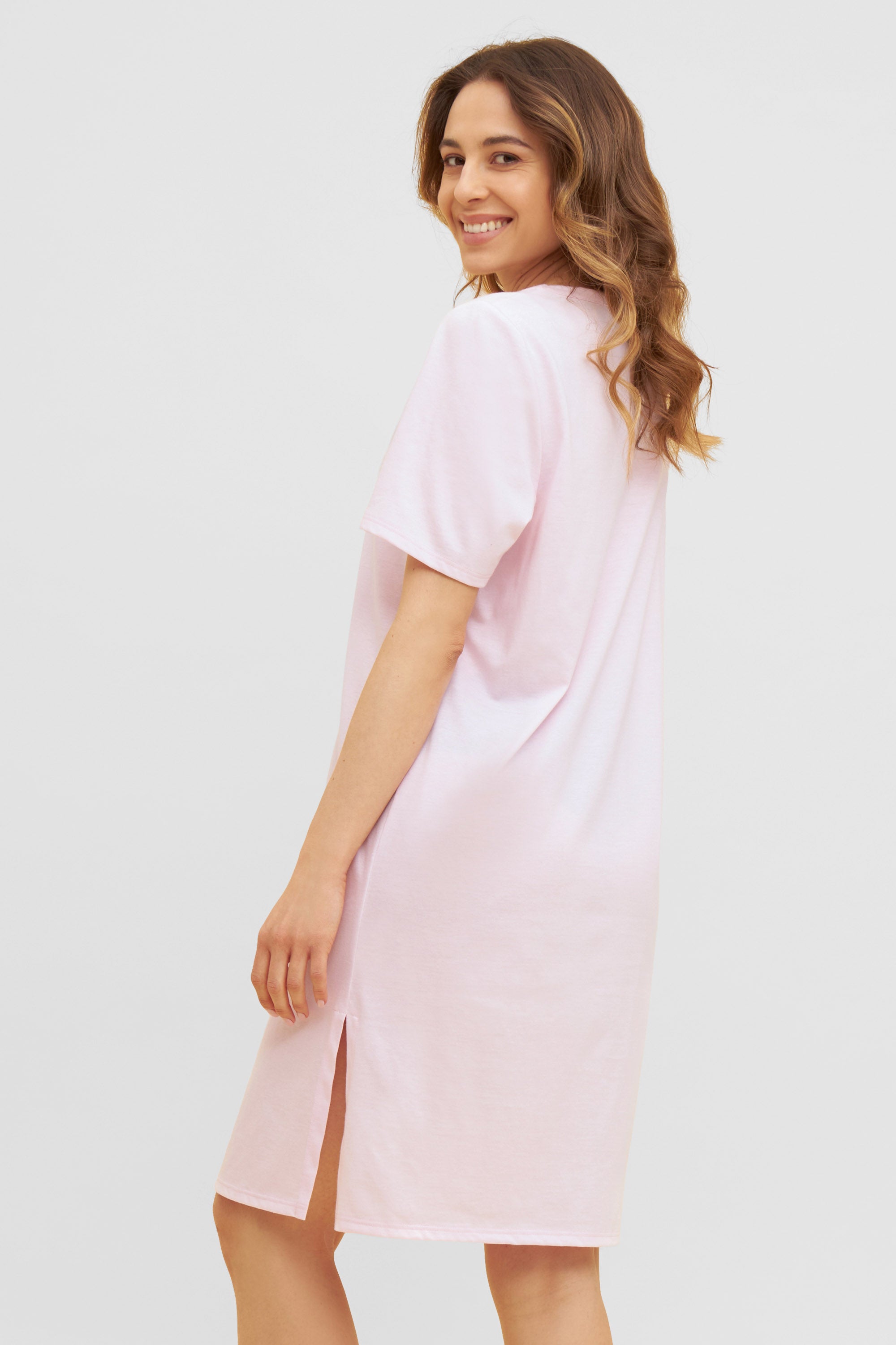 Feraud Night Dress, 1/2 Sleeve, Angular Neck Logo (3231008) Rosewater