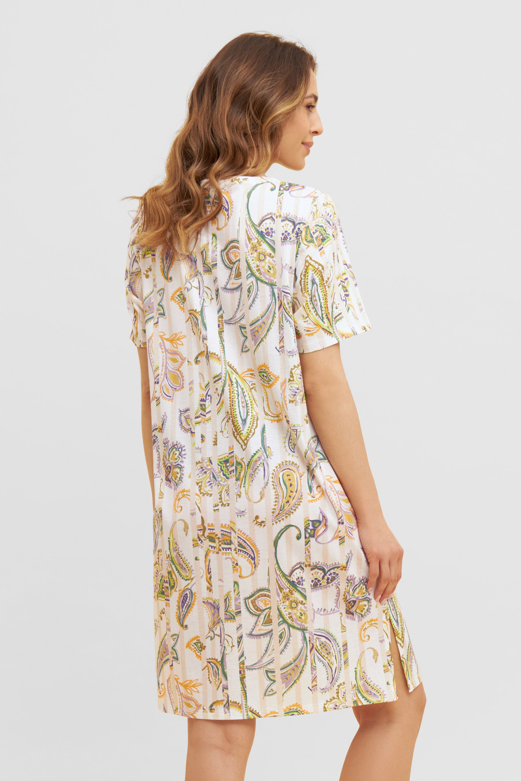 Feraud Night Dress, 1/2 Sleeve, V-Neck, Button Panel Pai (3231014) Paisley