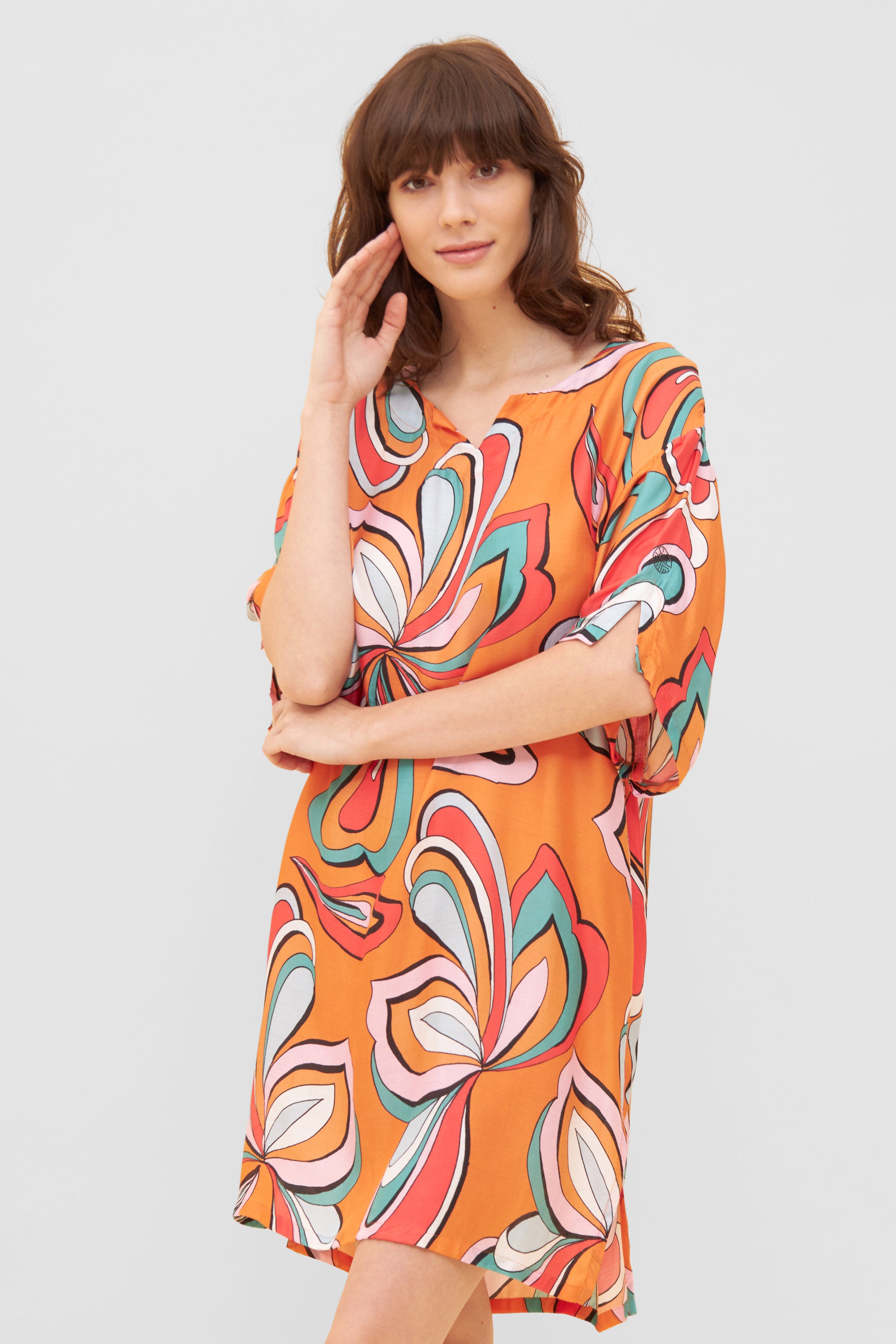 Feraud Night Dress, 1/2 Sleeve, Round Neck Gipsy Flower (3231017) Ornamental Print